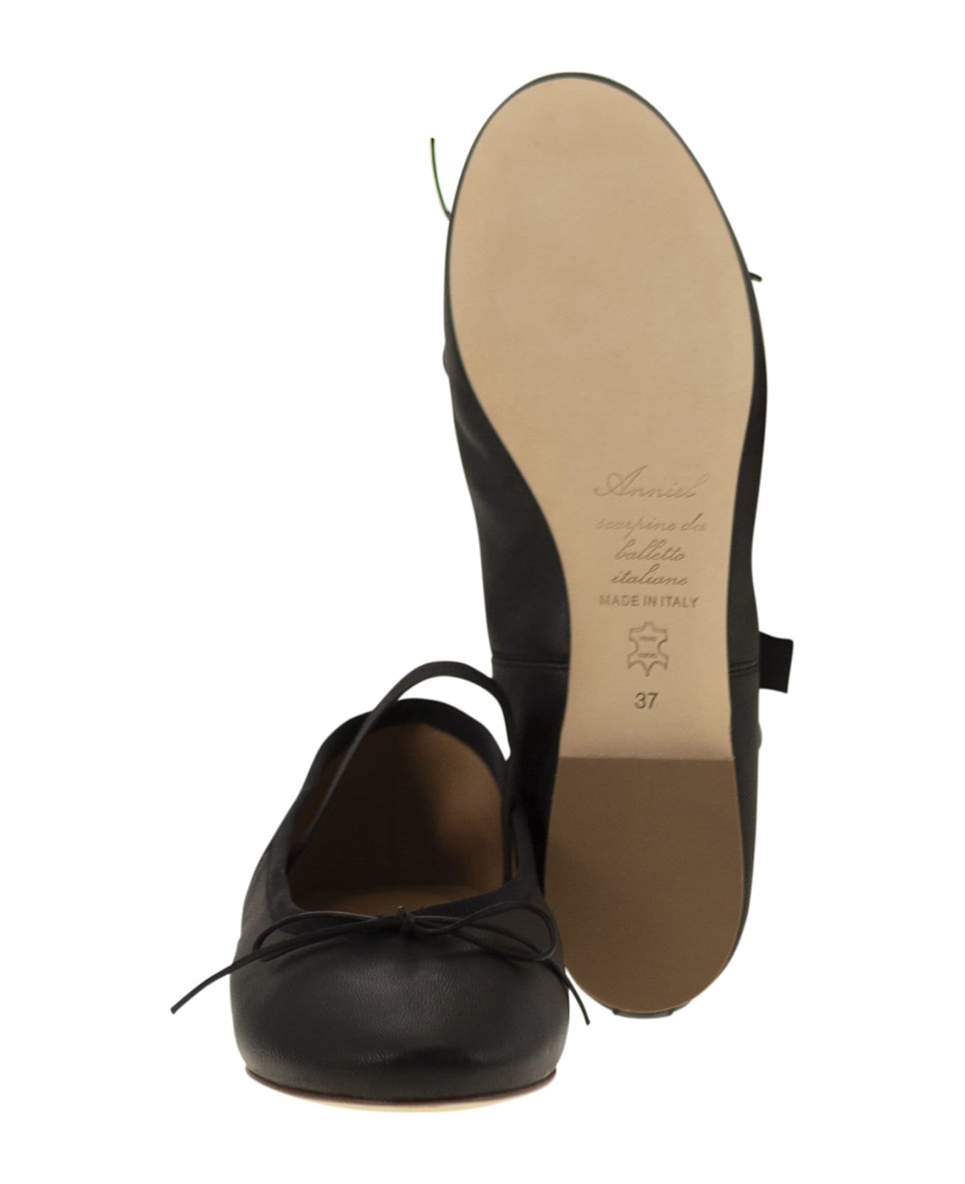 Anniel Leather Ballerina And Elastic Band - Black