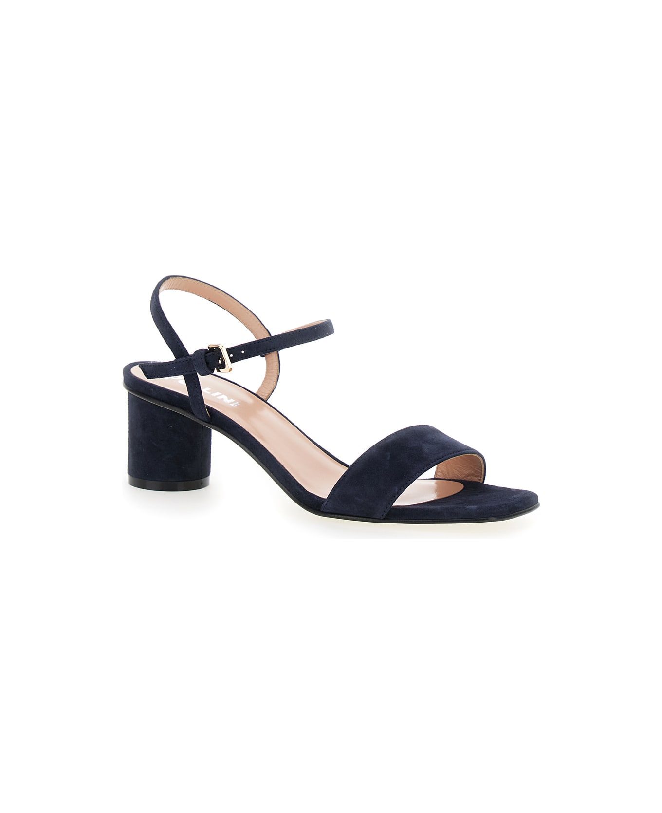 Pollini Blue Sandals With Square Toe And Adjustable Strap In Suede Woman - Blu