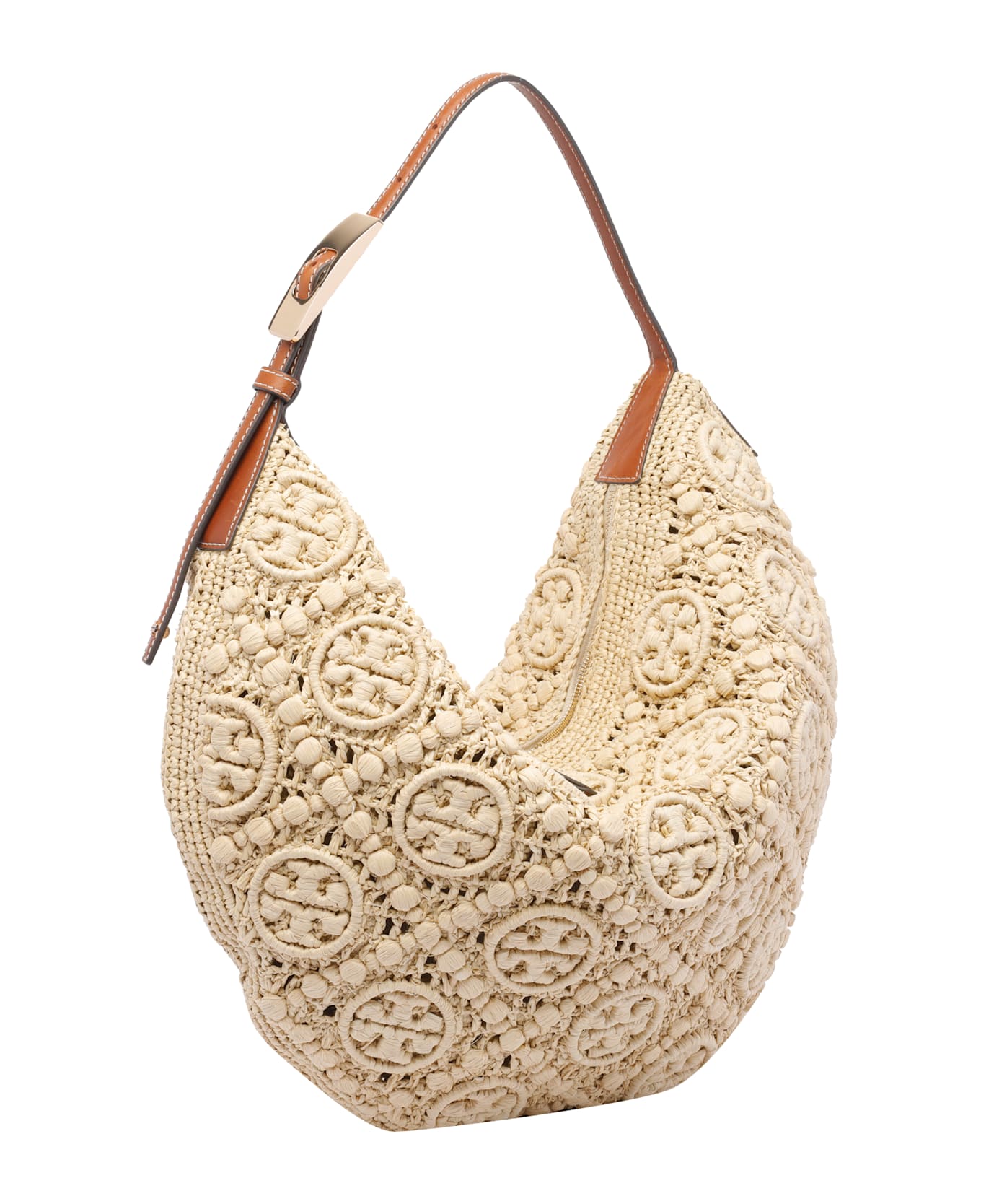 Tory Burch Raffia T Monogram Balloon Bag - Beige