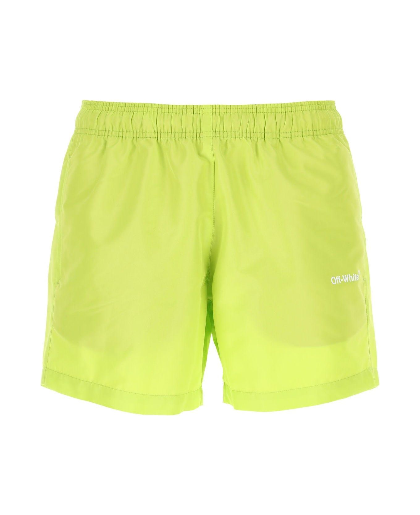 Off-White Fluo Yellow Polyester Swimming Shorts - Verde