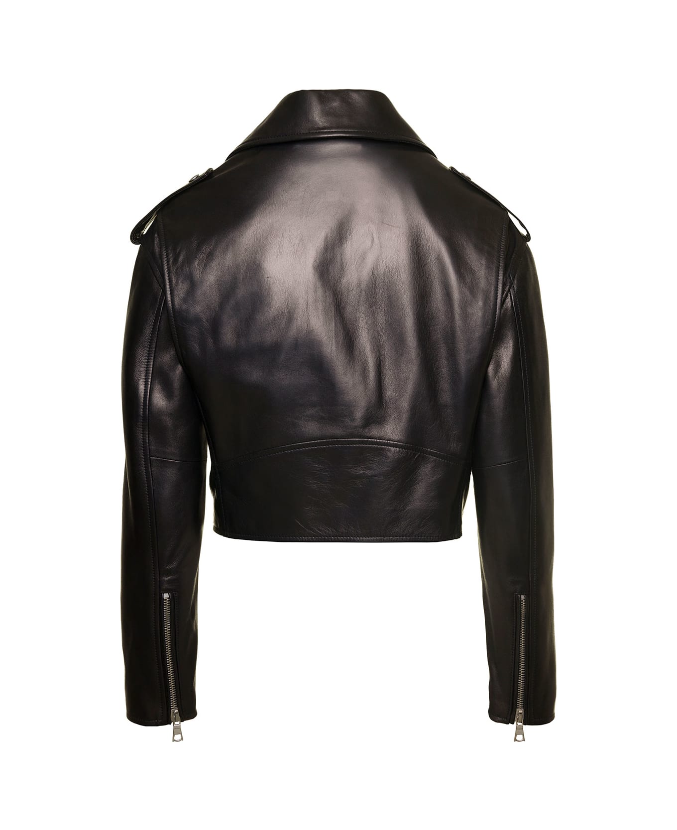 Palm Angels Cropped Leather Perfecto - Black