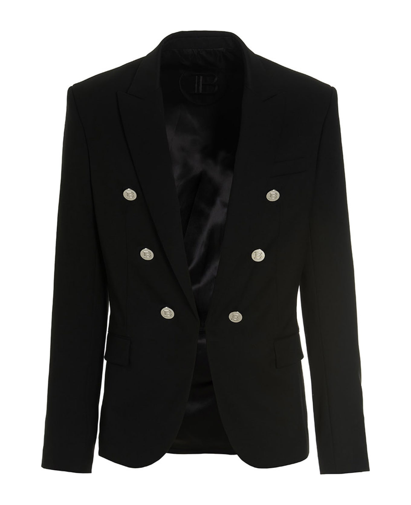 Balmain Double Breast Wool Blazer Jacket - Black  