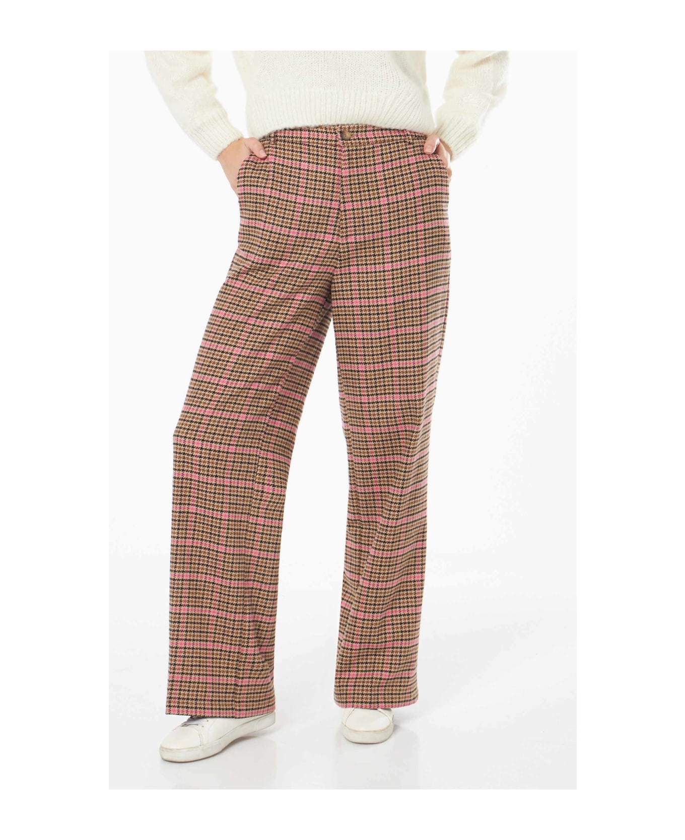 MC2 Saint Barth Woman Palazzo Pants With Pied De Poule Print - BROWN