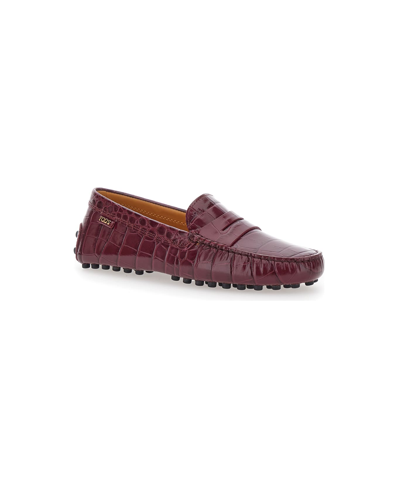 Tod's 'gommino' Bordeaux Driving Shoes With Embossed Logo In Croco Print Leather Woman - Bordeaux