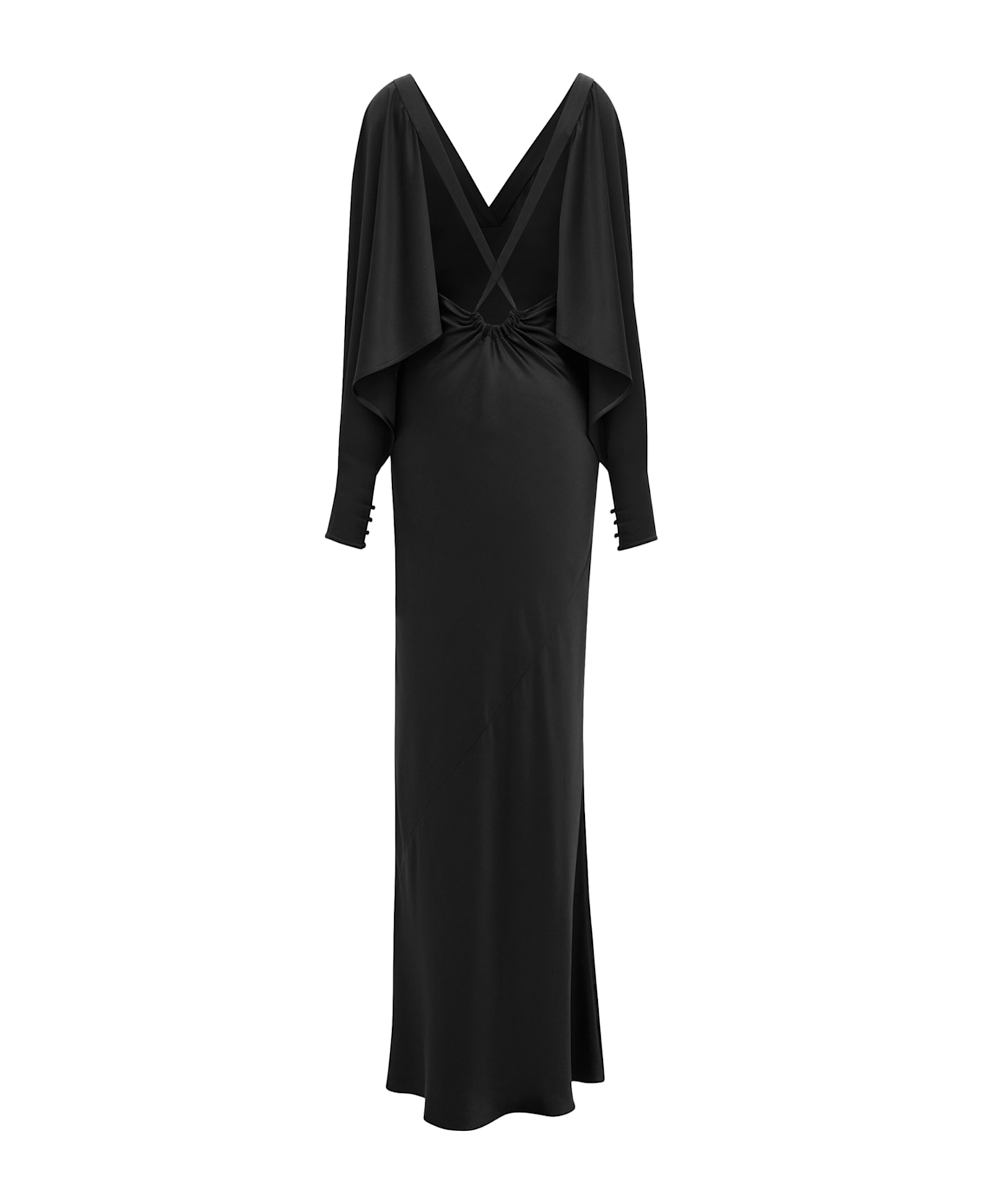 Saint Laurent Silk Satin Bat Sleeve Dress - Noir