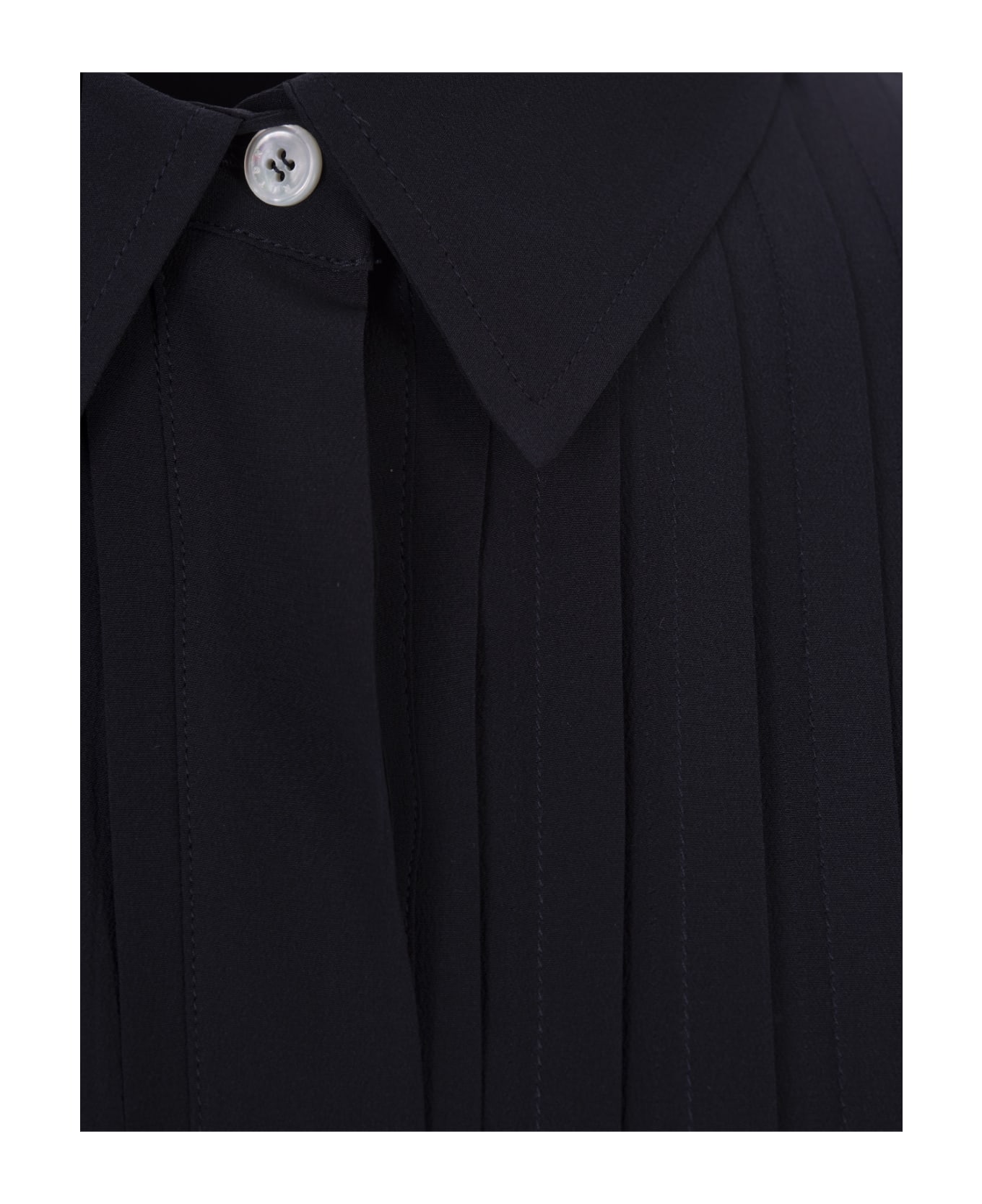 Kiton Black Silk Shirt Long Dress With Pleating - Black