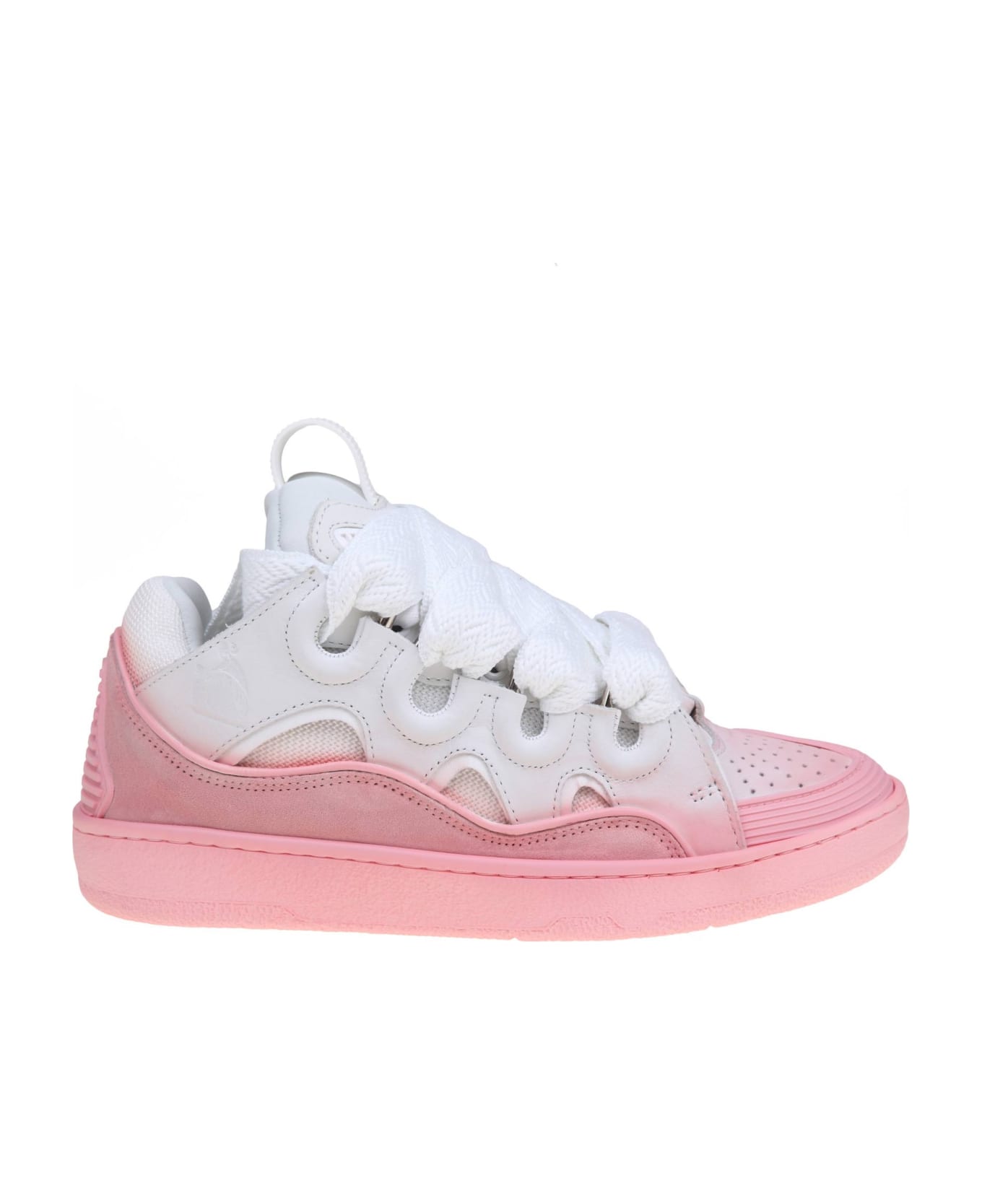 Lanvin Curb Sneakers In White And Pink Leather - Pink スニーカー