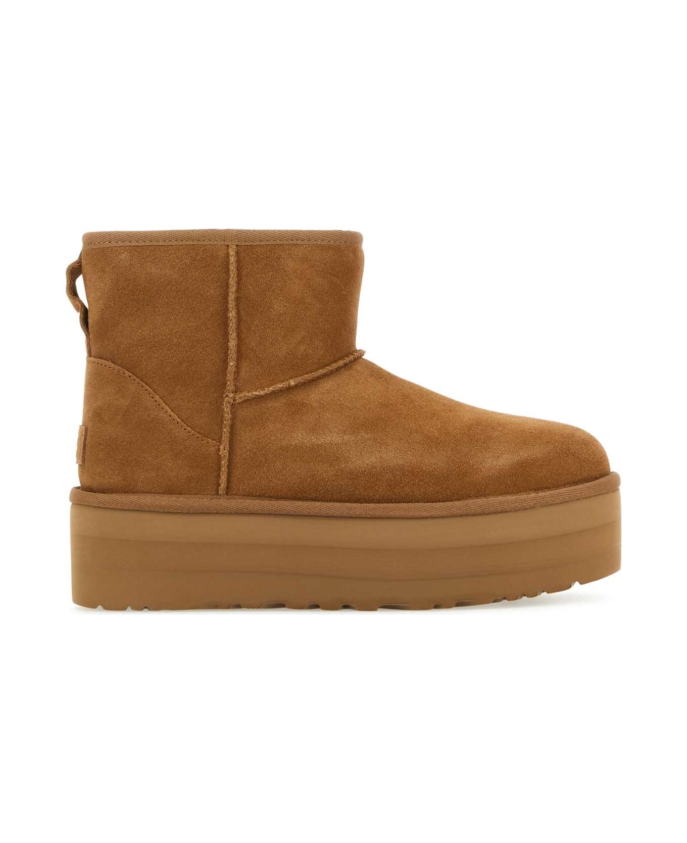 UGG Camel Suede Classic Mini Platform Ankle Boots - CHESTNUT