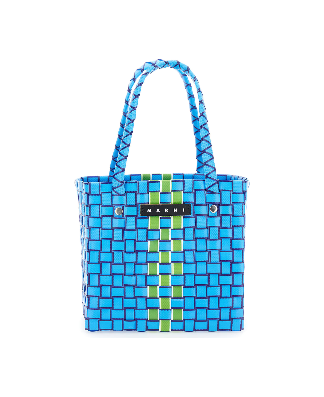 Marni 'basket' Blue Bag With Logo Plaque And Intreccio-motif In Polypropylene Girl - Blu アクセサリー＆ギフト