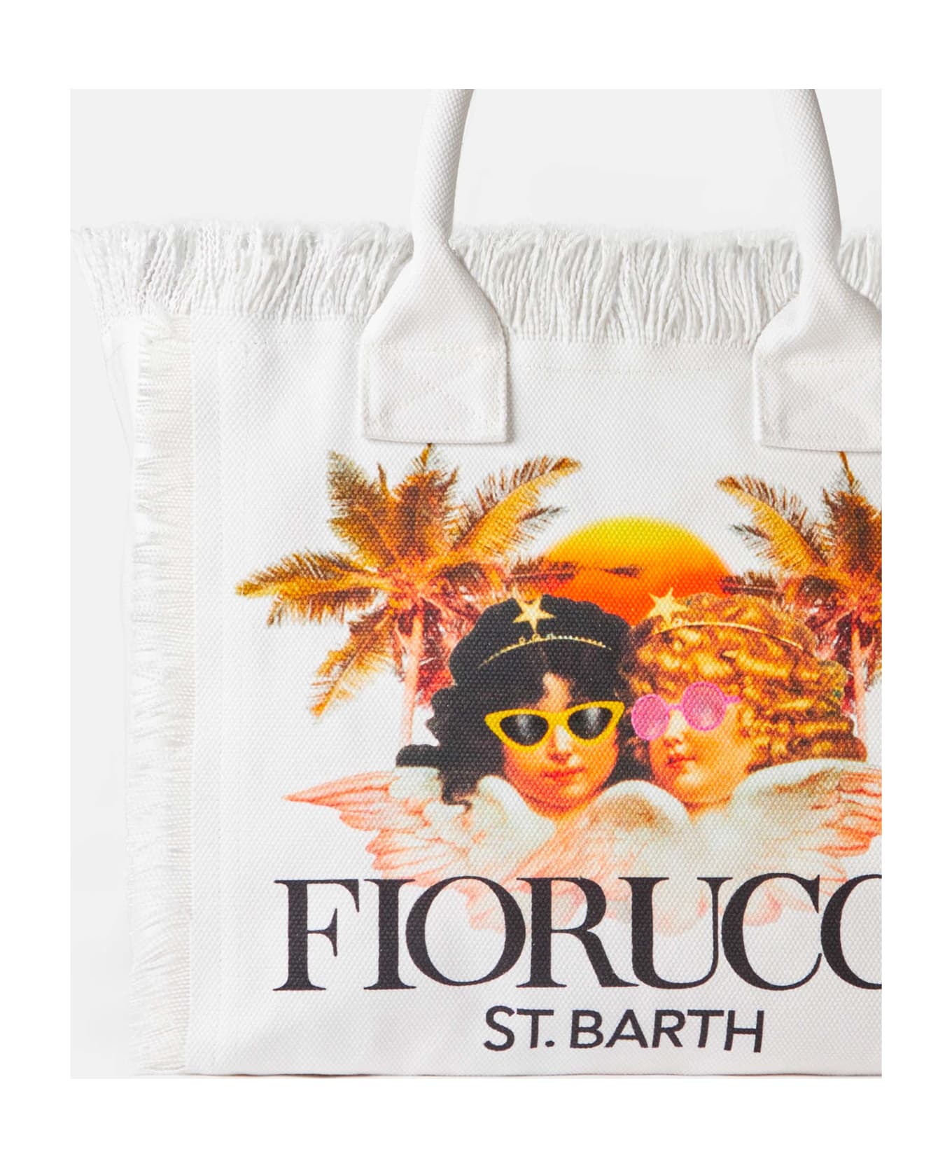 MC2 Saint Barth Vanity White Canvas Shoulder Bag With Fiorucci Angels Print | Fiorucci Special Edition - WHITE