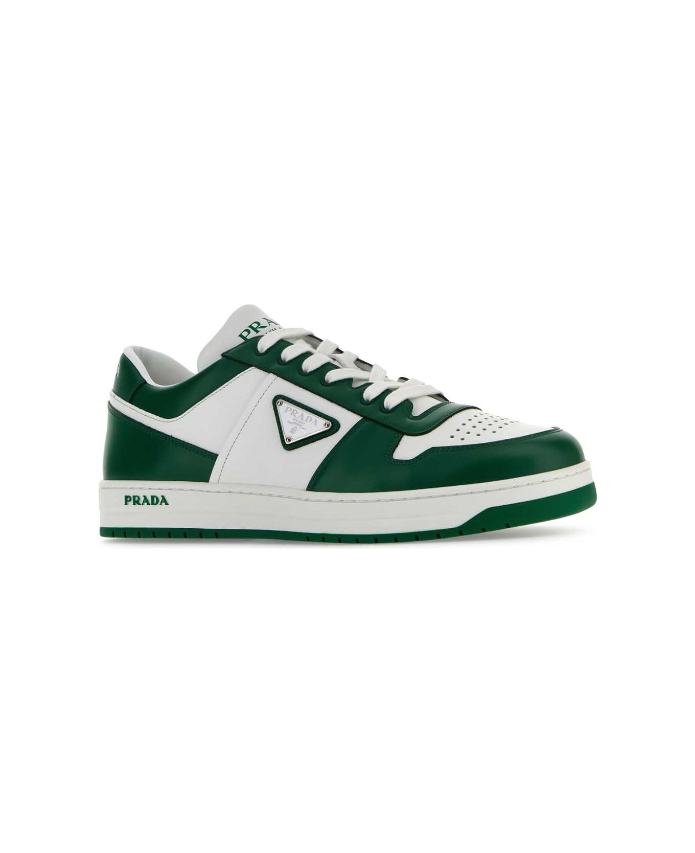 Prada Two-tone Leather Downtown Sneakers - BIANCOVERDE