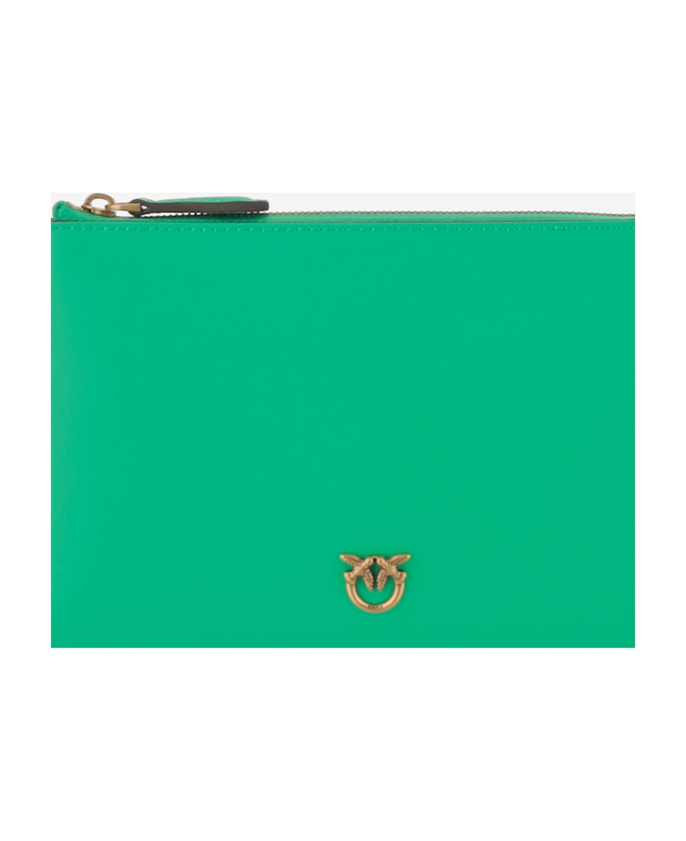 Pinko Leather Clutch Bag With Logo - Green