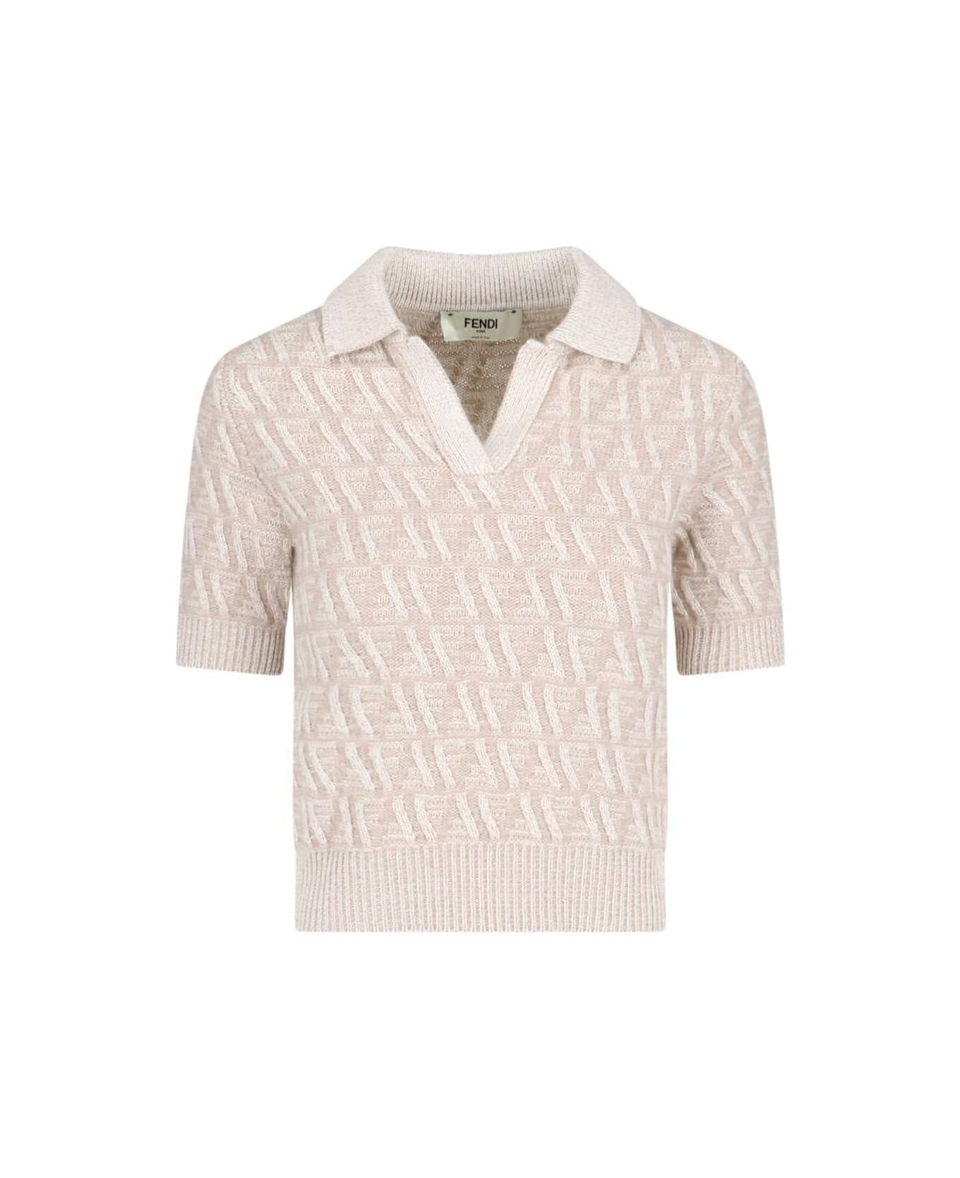 Fendi 'ff' Knit Polo Shirt - Beige