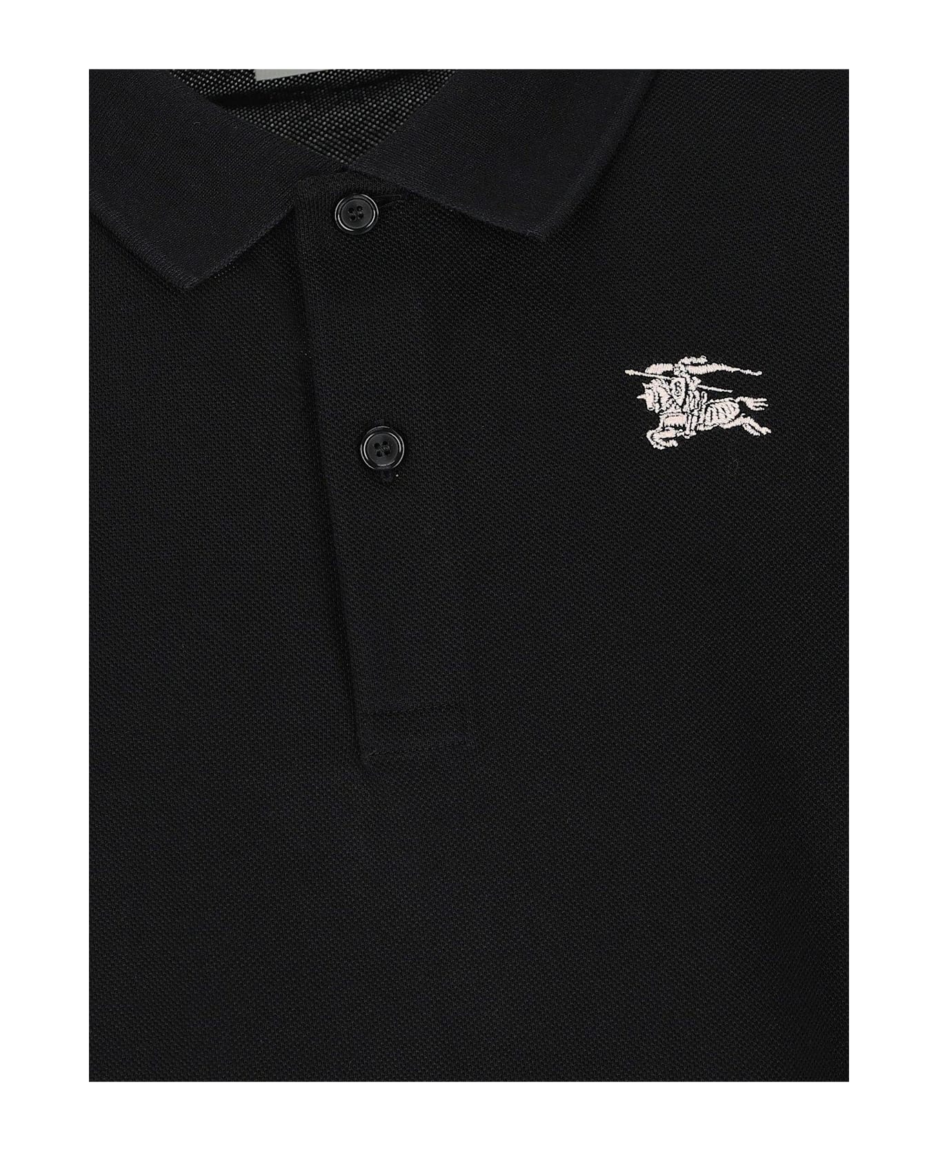 Burberry Logo Embroidered Short Sleeved Polo Shirt - Black
