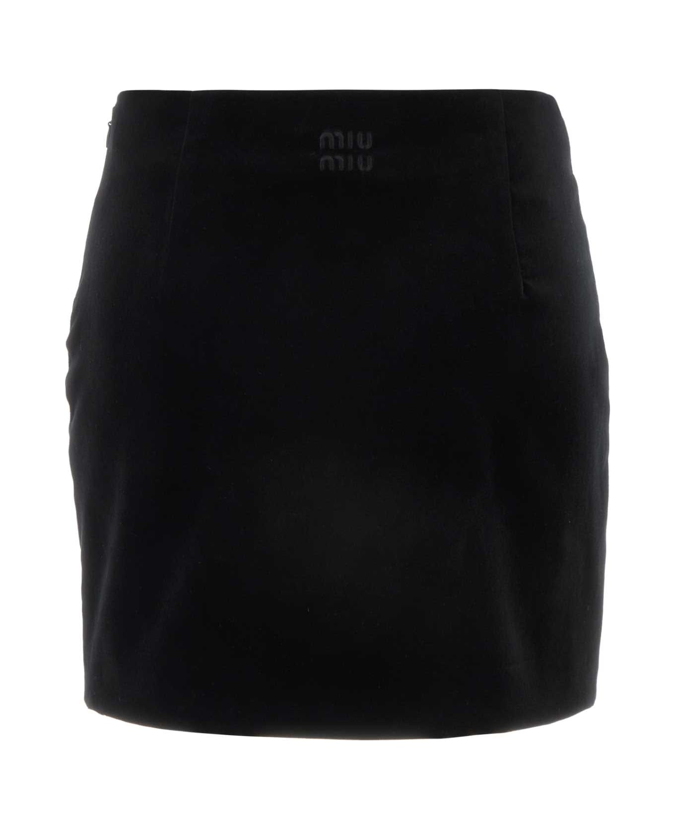 Black Stretch Velvet Mini Skirt - Thumbnail 1