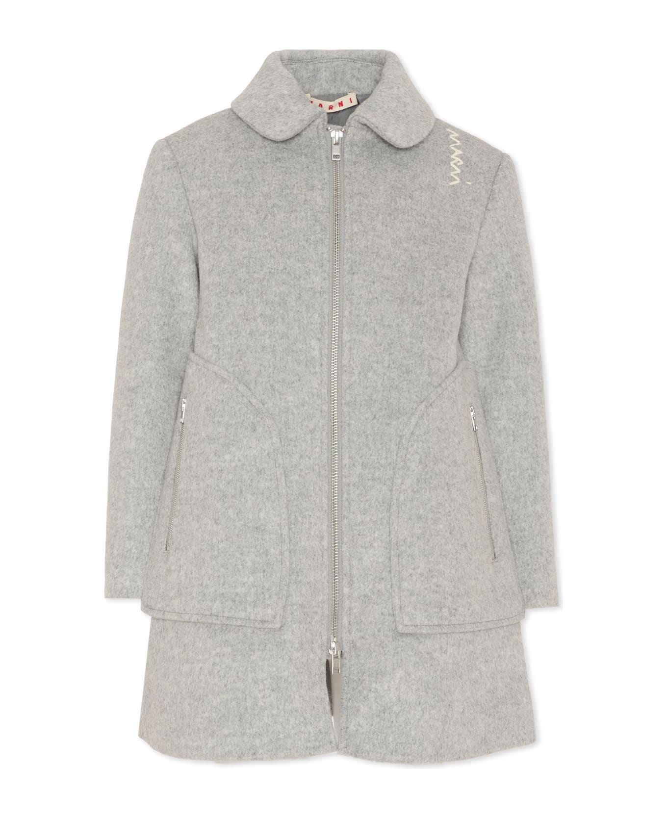 Marni Grey Coat For Girl With Logo - Grey