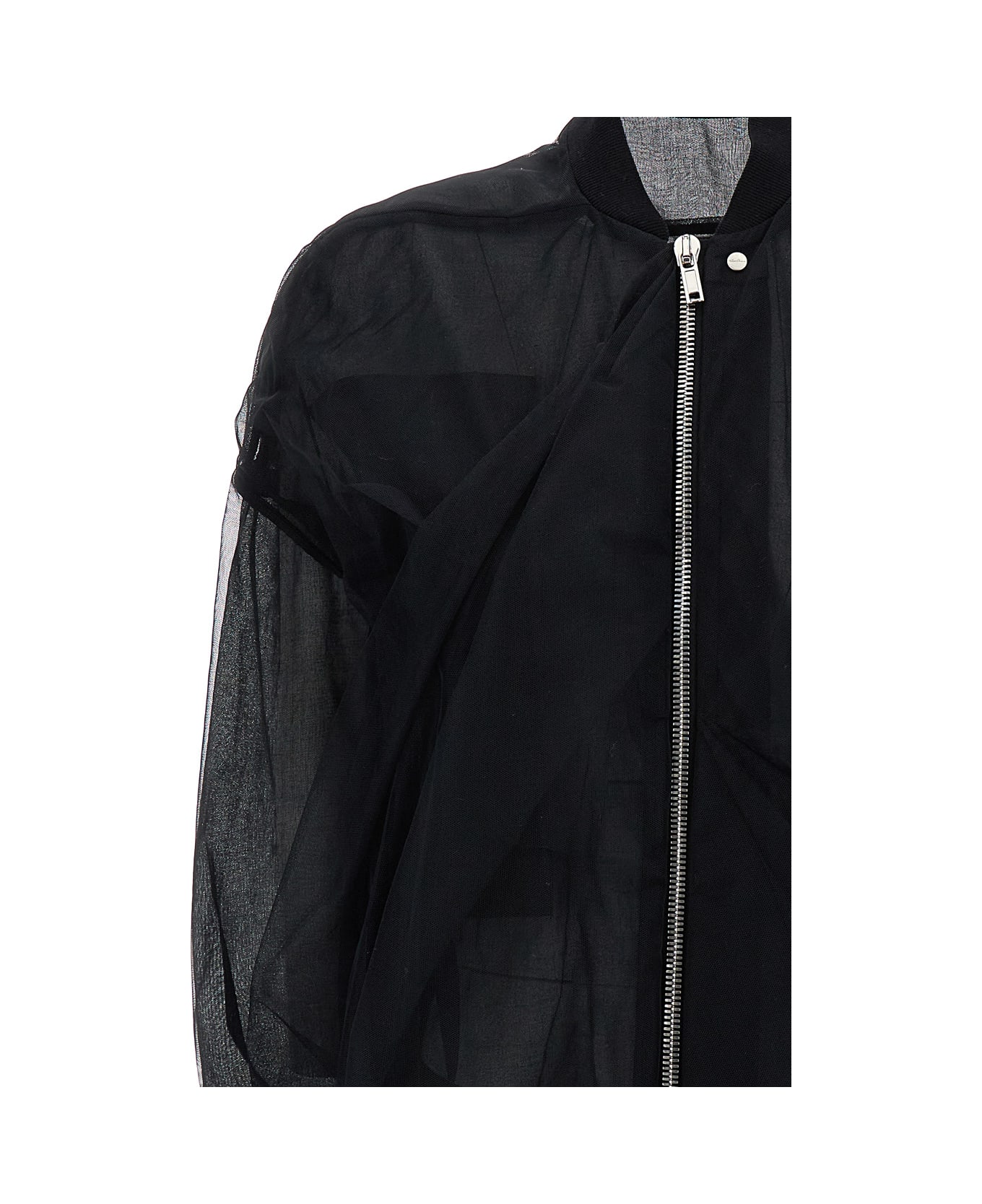 Rick Owens Black Jacket With Tulle Design In Technical Fabric Woman - Black