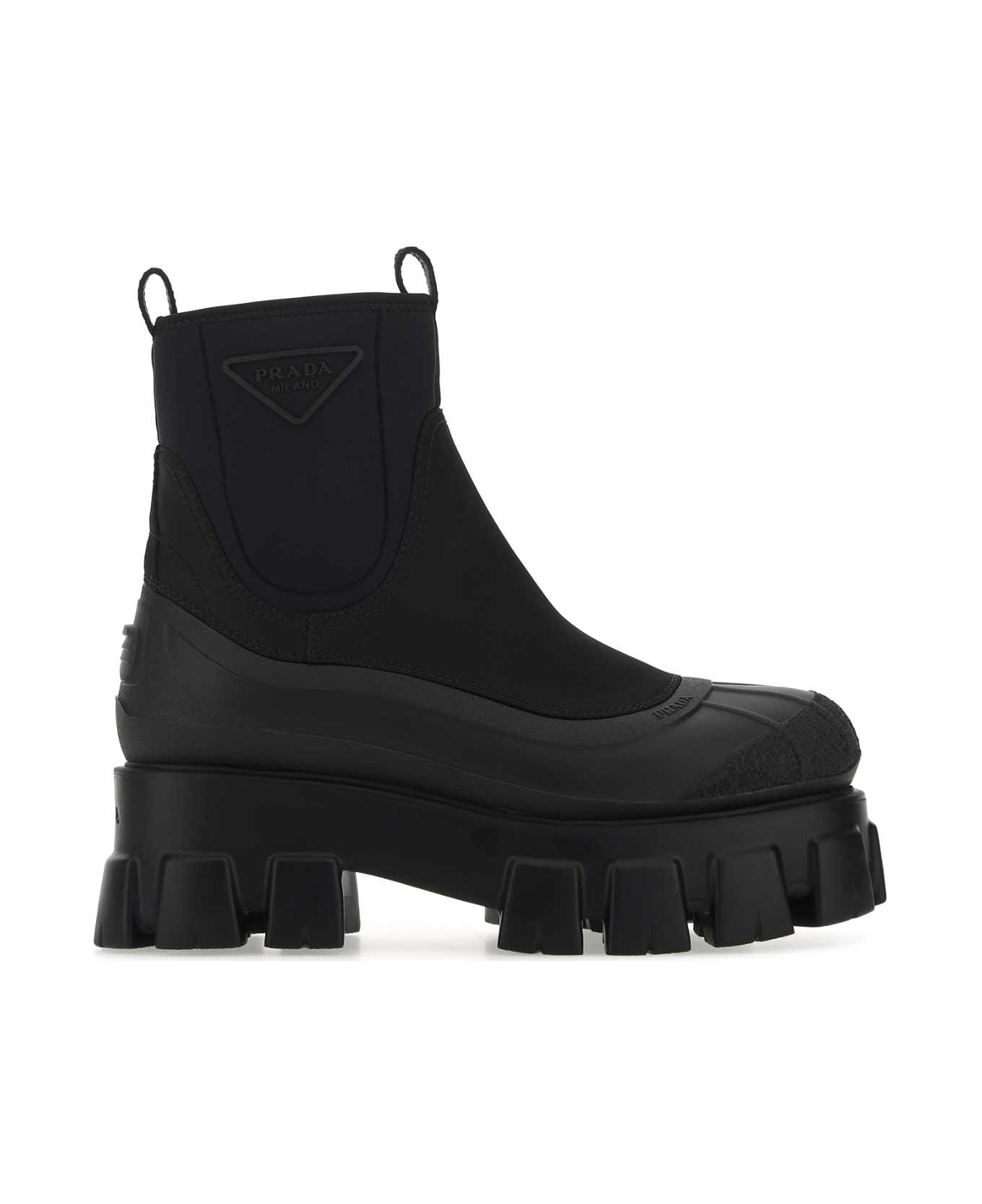 Prada Black Fabric And Re-nylon Monolith Ankle Boots - F0002
