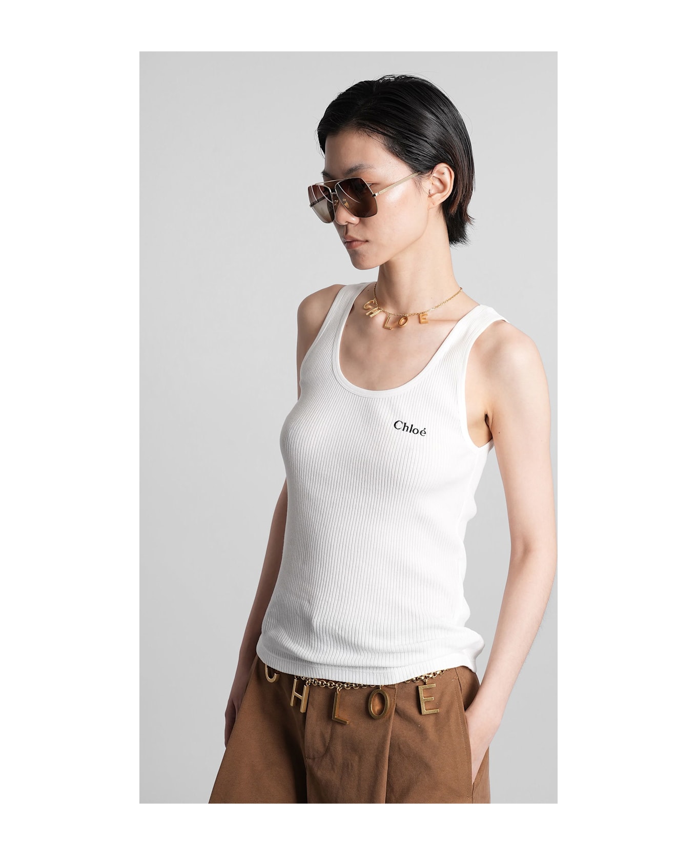 Chloé Tank Top In White Cotton - white