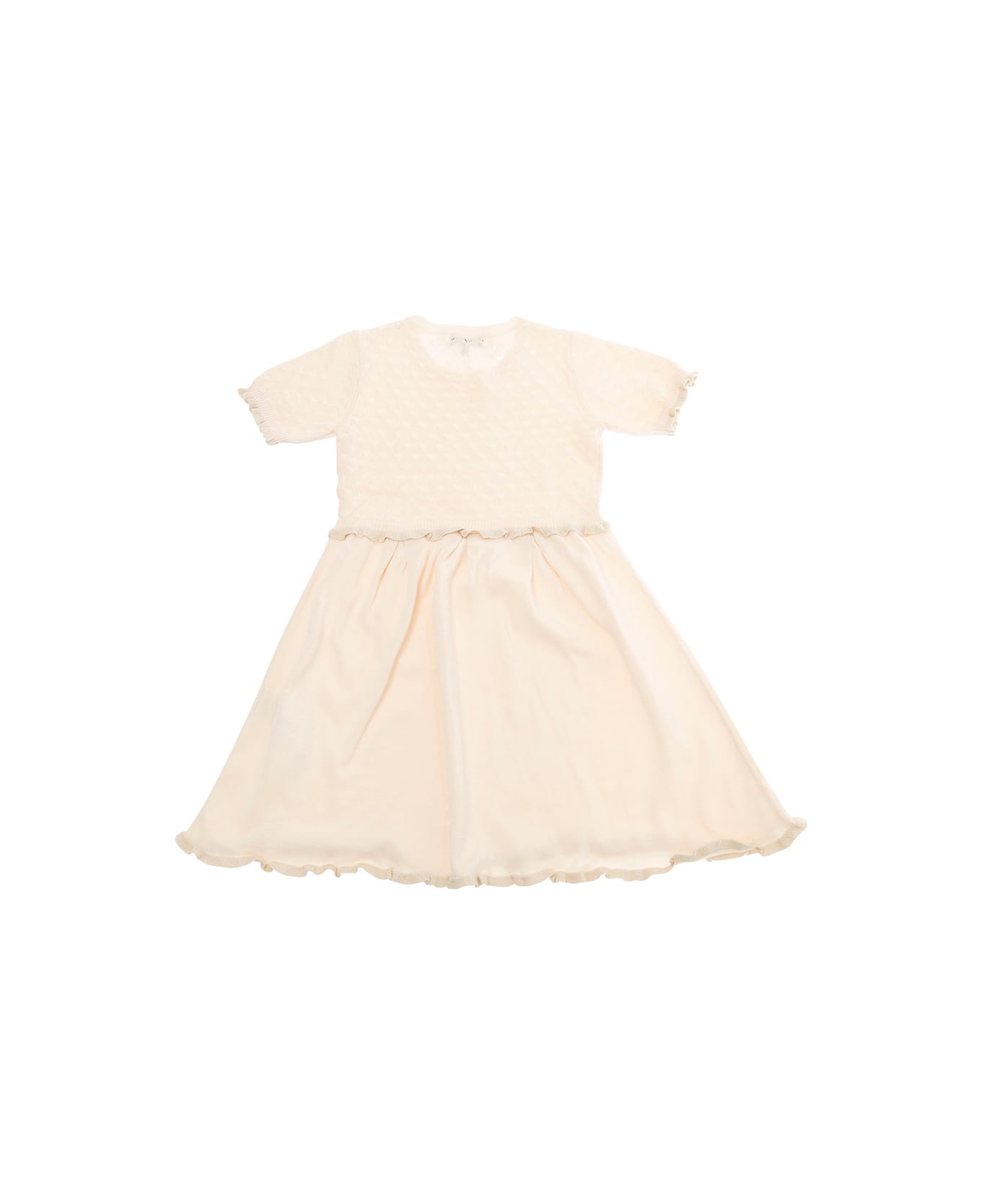 Emporio Armani Beige Dress With Round Neck And Elastic Waist In Cotton Girl - Beige