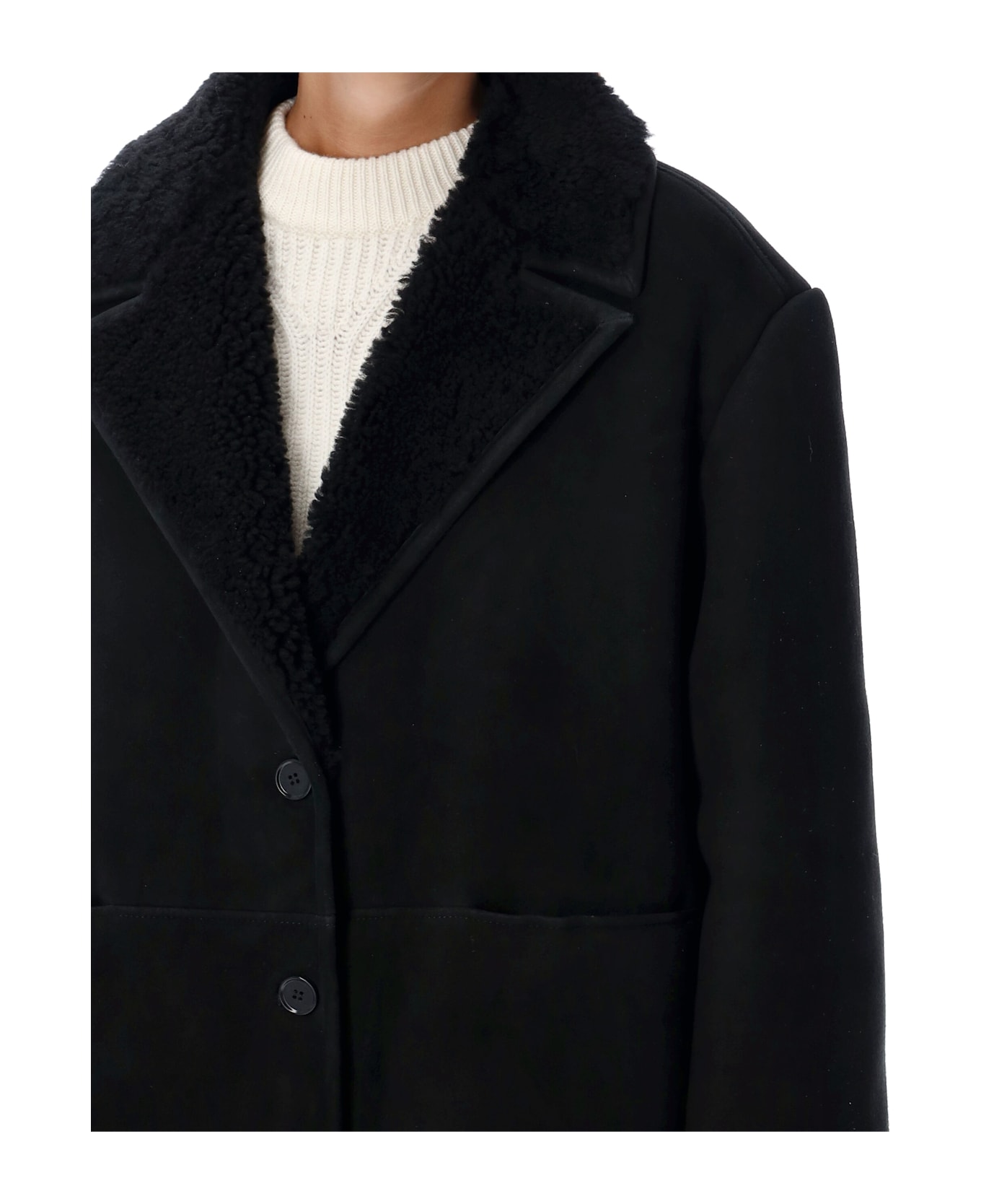 Loulou Studio Cirebo Shearling Coat - BLACK