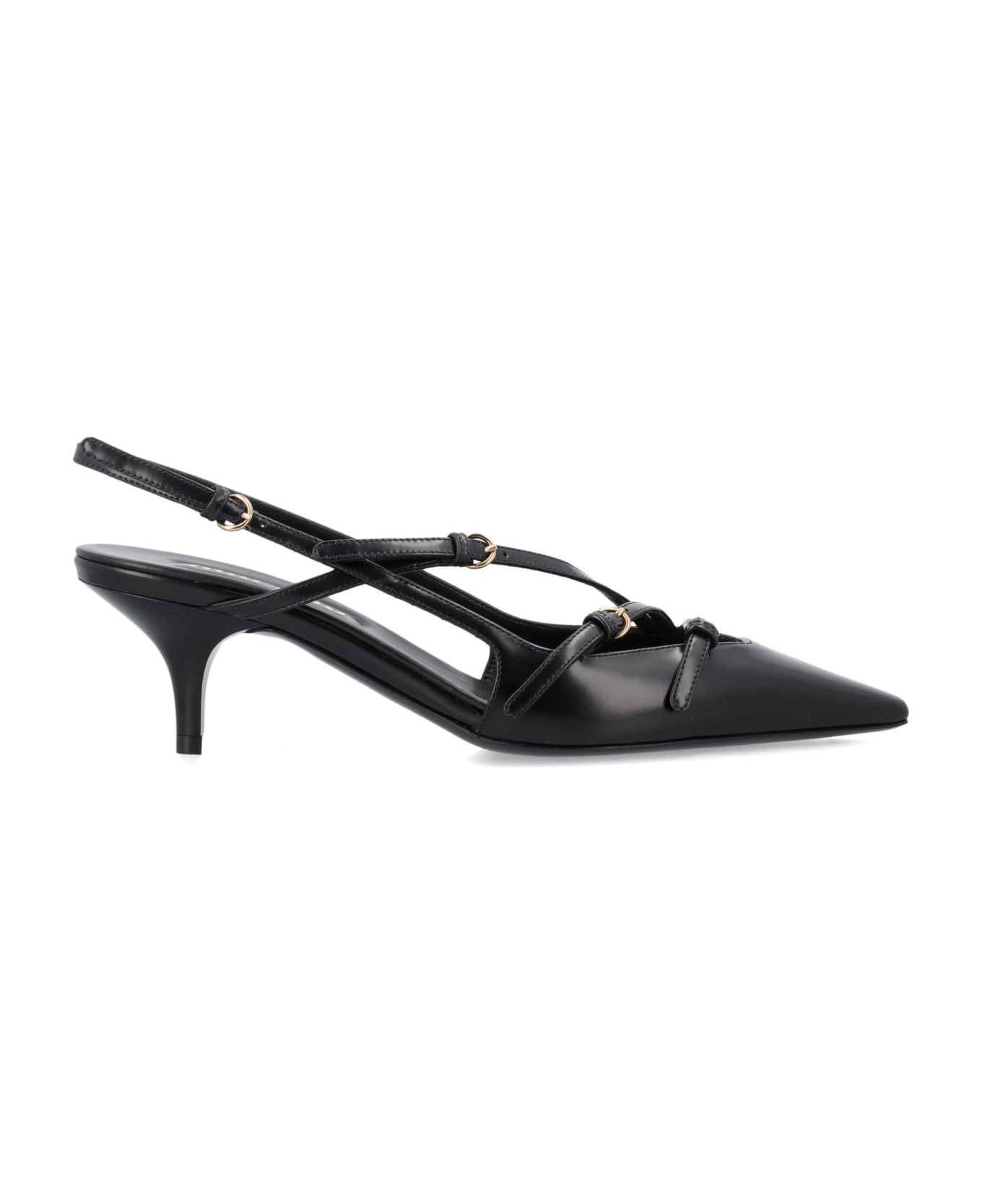 Miu Miu Brushed Leather Slingbacks With Buckles - NERO ハイヒール