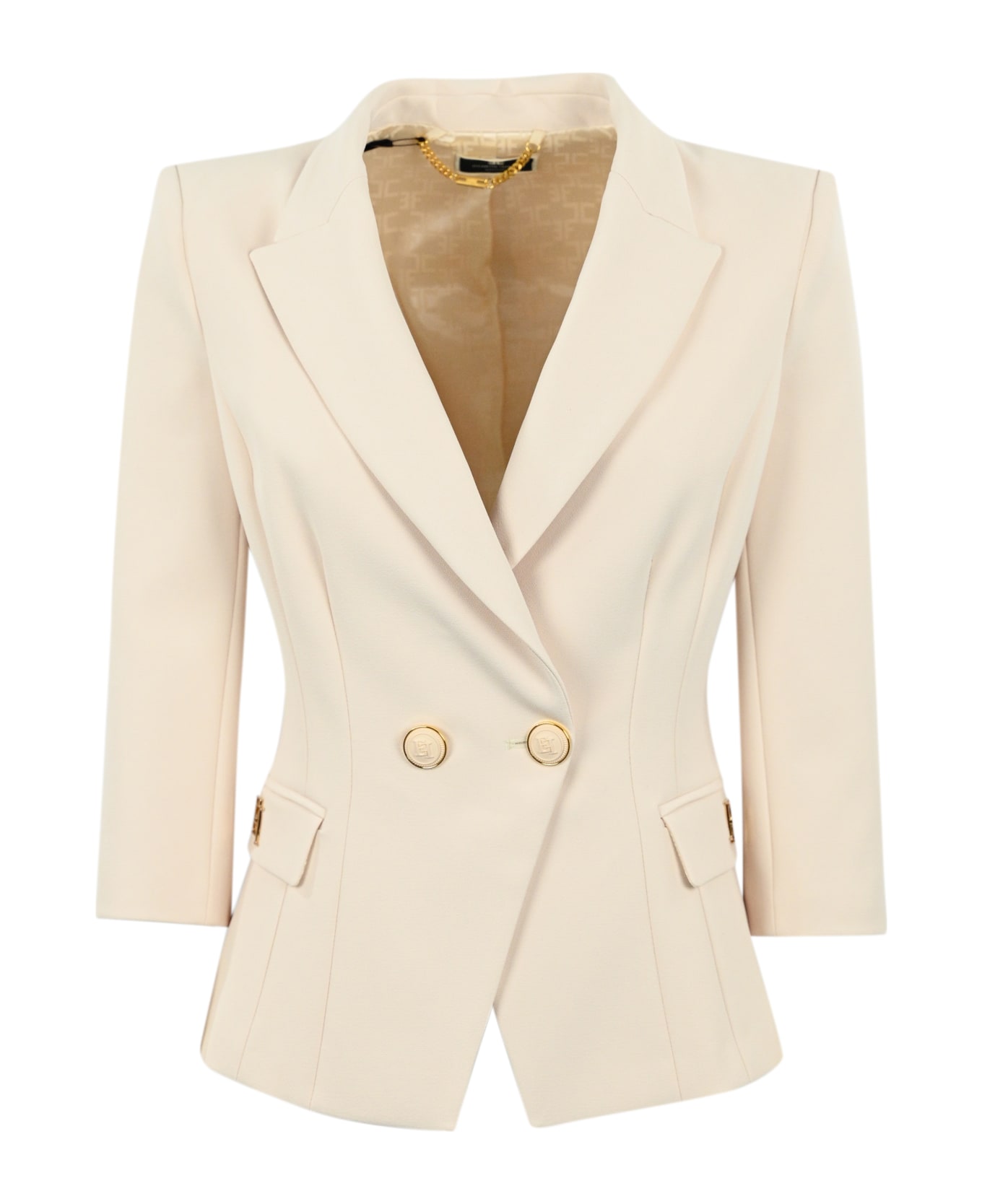 Elisabetta Franchi Double-breasted Crepe Jacket With Logo - White