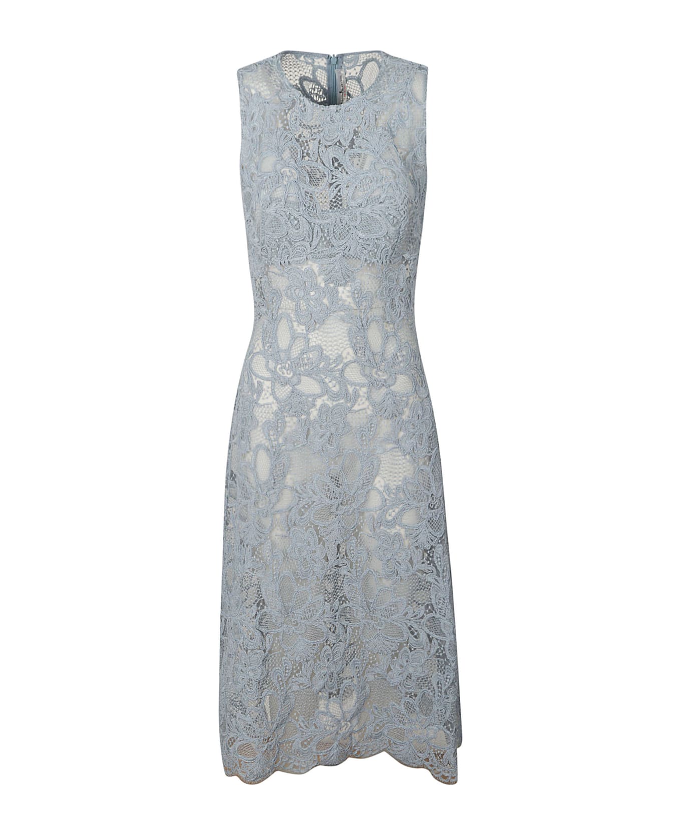 Ermanno Scervino Rear Zip Perforated Floral Sleeveless Dress - Azzure