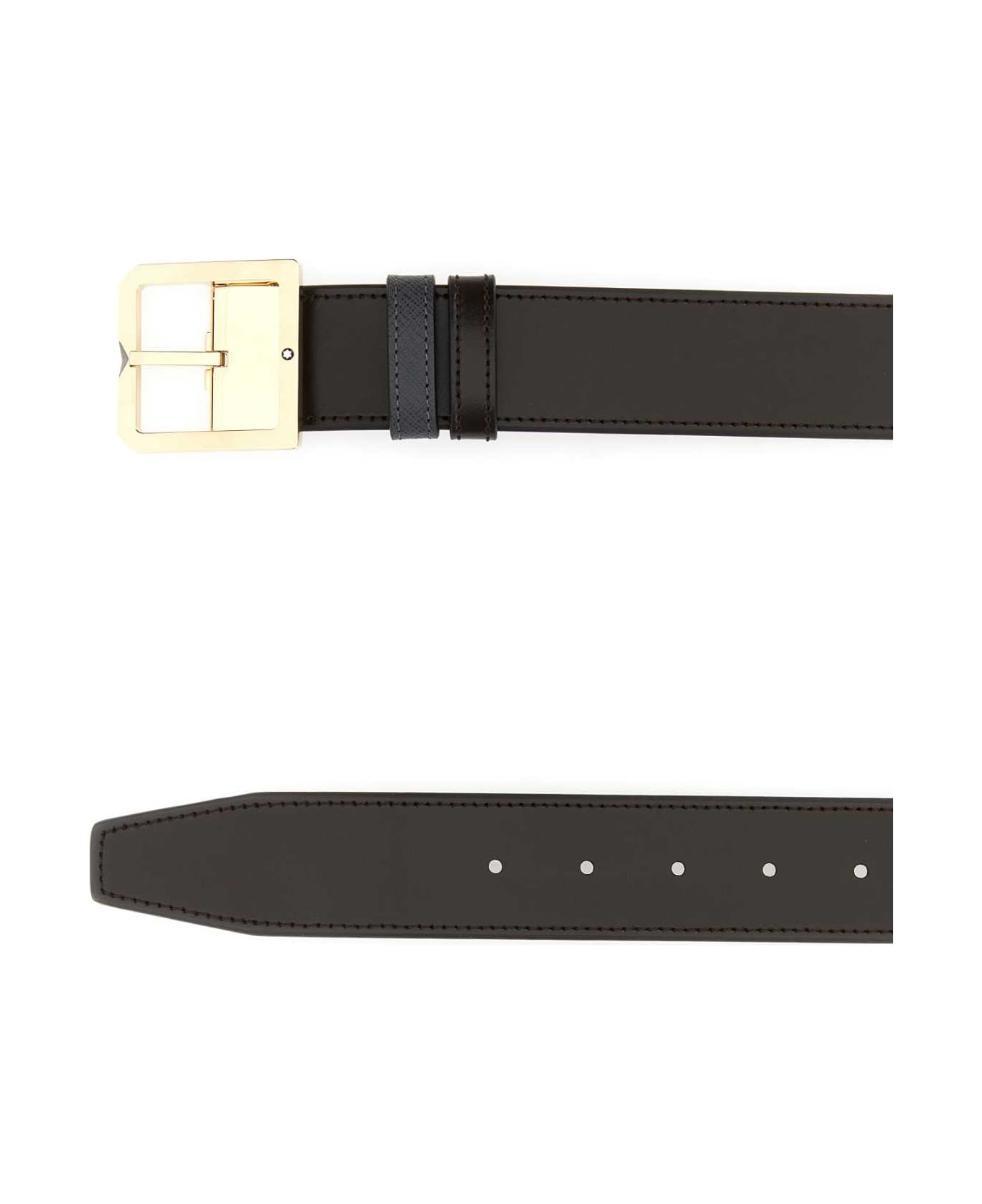 Montblanc Dark Brown Leather Reversible Belt - DARKBROWNGREY