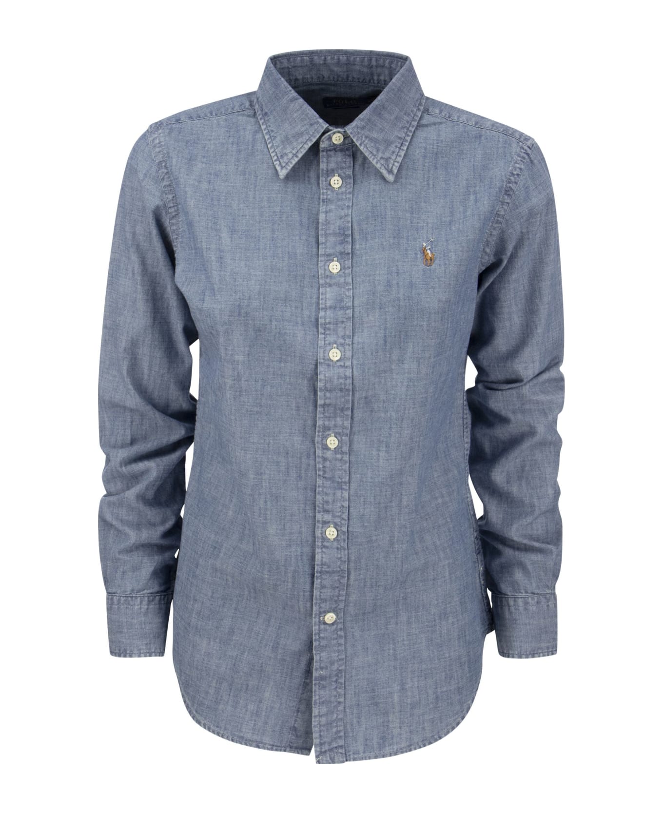Ralph Lauren Shirt In Indigo Cotton Chambray - Light Blue