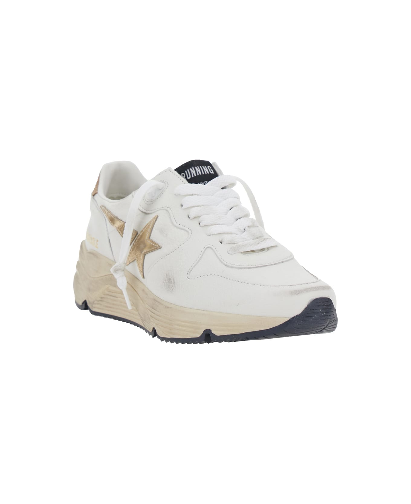 Golden Goose 'running Sole' White Sneaker With Side Star Detail In Mixed Leather Woman - WHITE/GOLD/BEIGE スニーカー