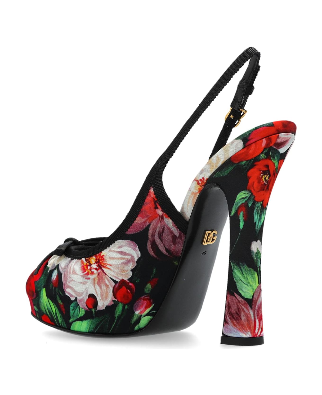 Dolce & Gabbana Platform Shoes With Floral Motif - BLACK/RED