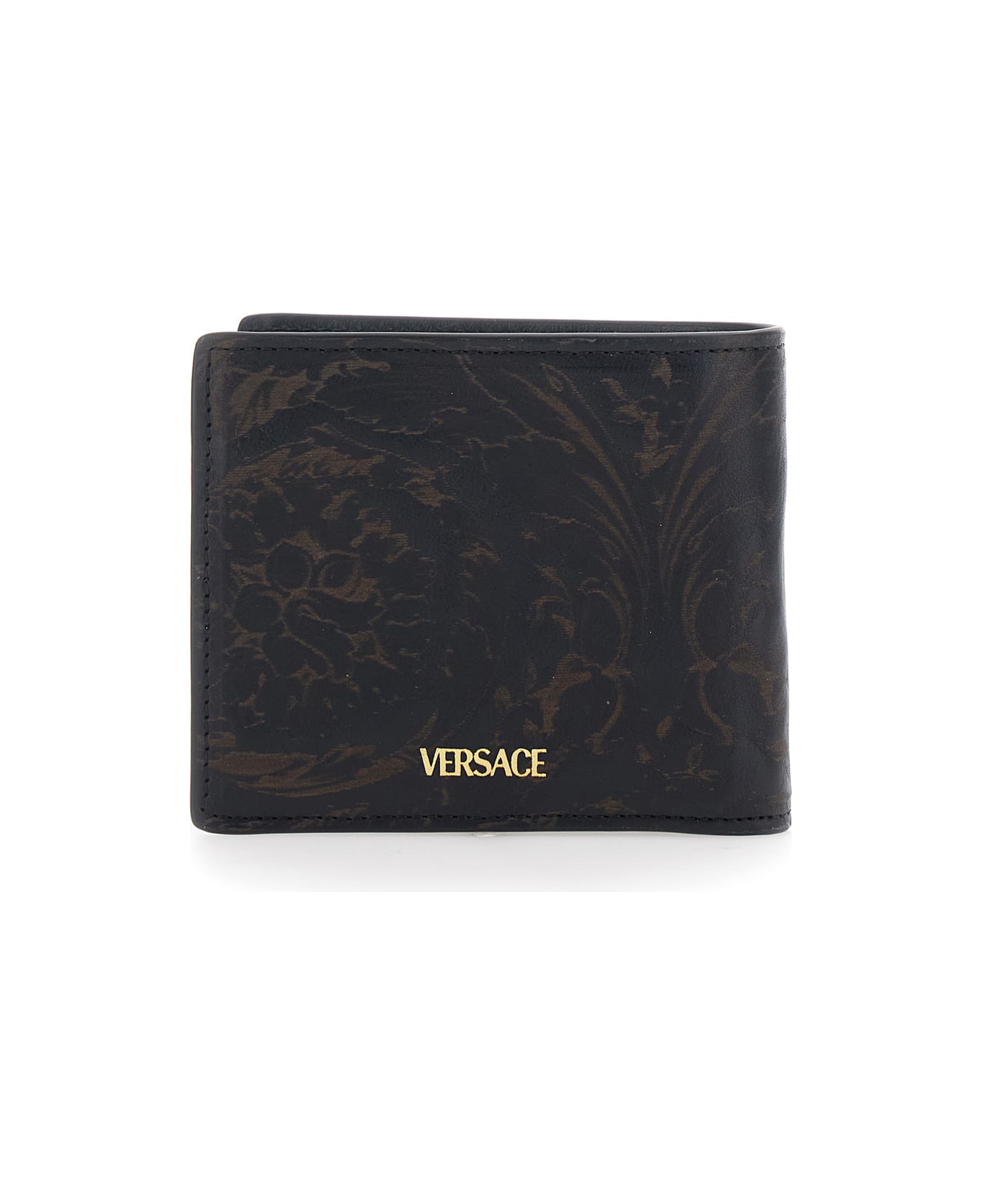 Versace Black Bi-fold Wallet With Medusa Plaque On The Front And Logo Lettering On The Rear In Ecoleather Man - Black