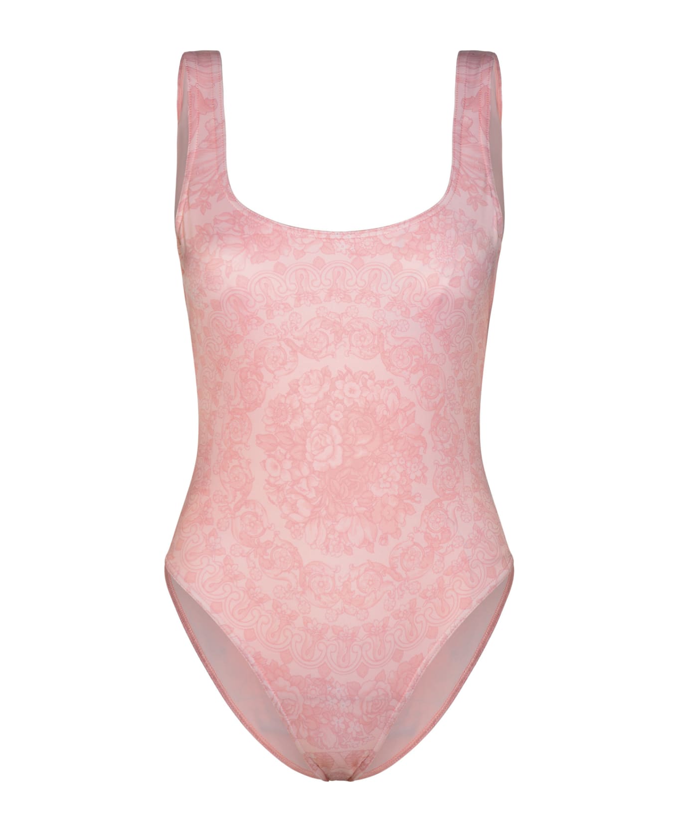 Versace 'barocco' One-piece Swimsuit In Pink Polyester Blend - Pale Pink