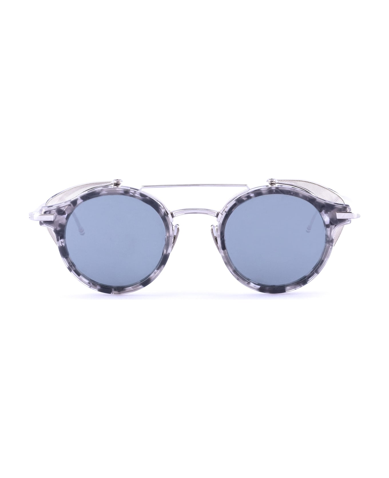 Thom Browne Round With Wide Shield - Grey Tortoise Sunglasses - dark grey