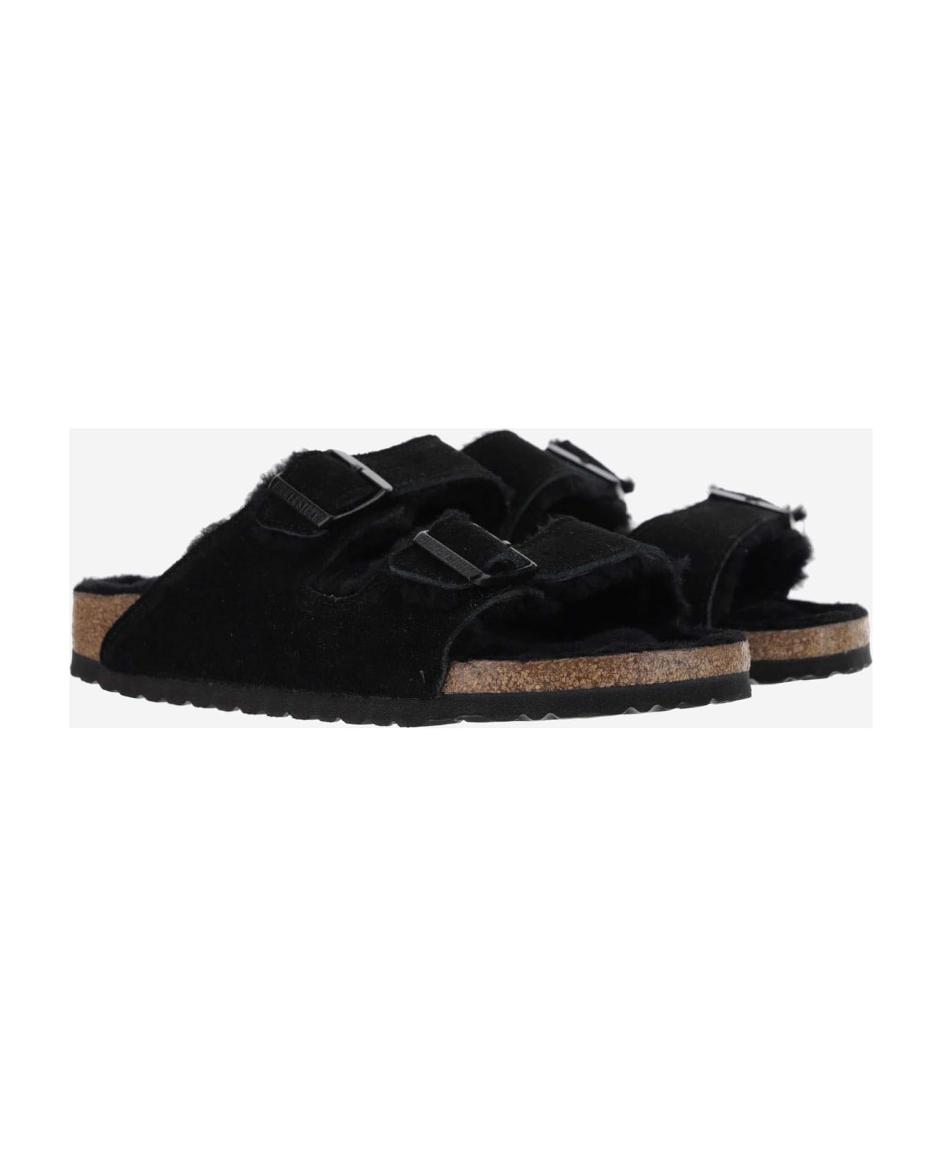 Birkenstock Arizona Suede And Shearling Sandals - Black