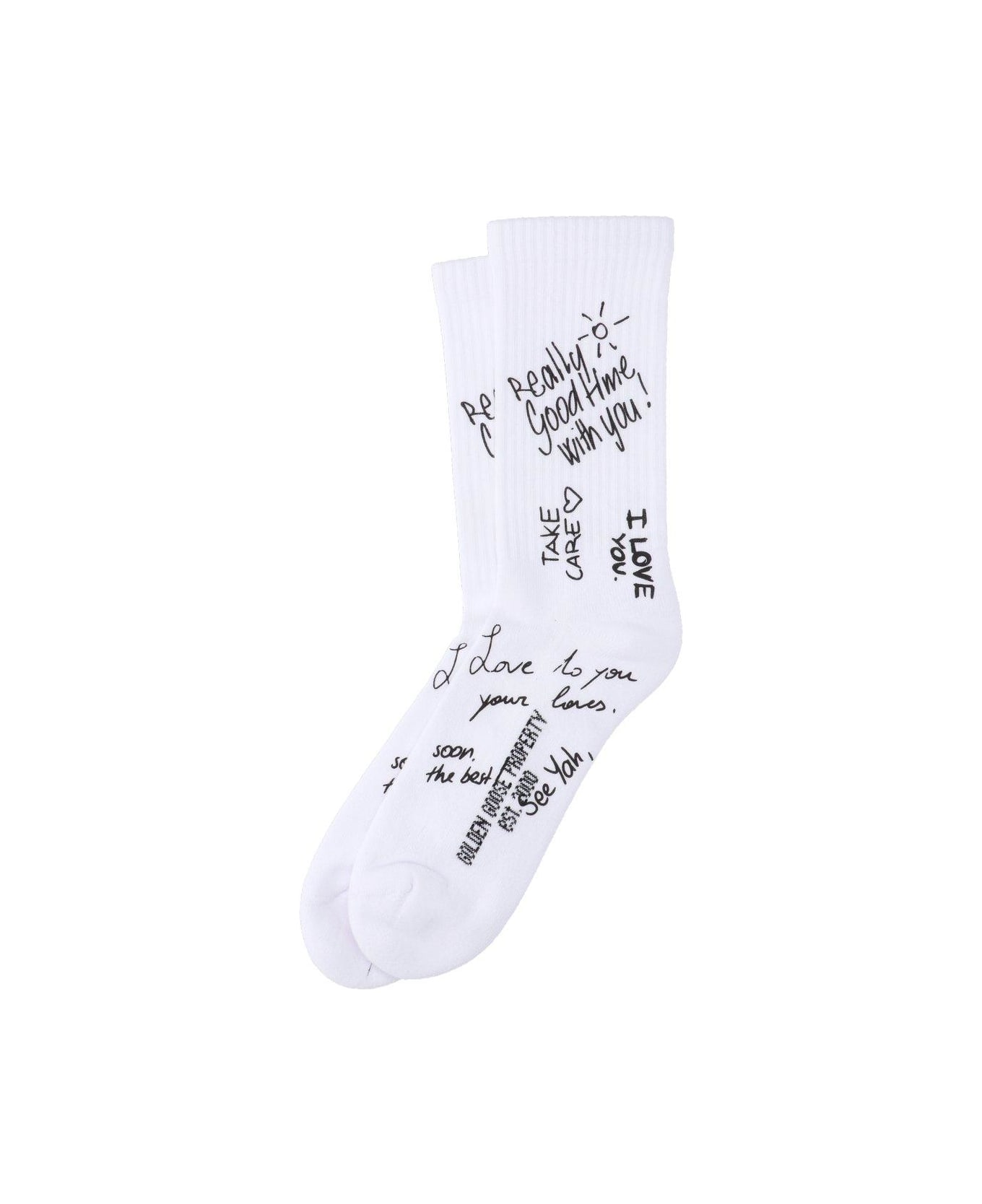 Golden Goose Slogan Printed Stretched Socks - WHITE/BLACK