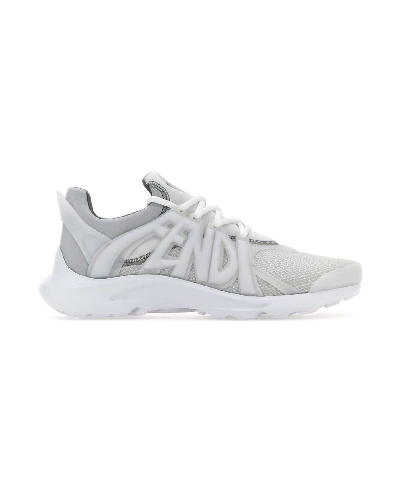 Fendi White Mesh And Rubber Tag Sneakers - WHITE