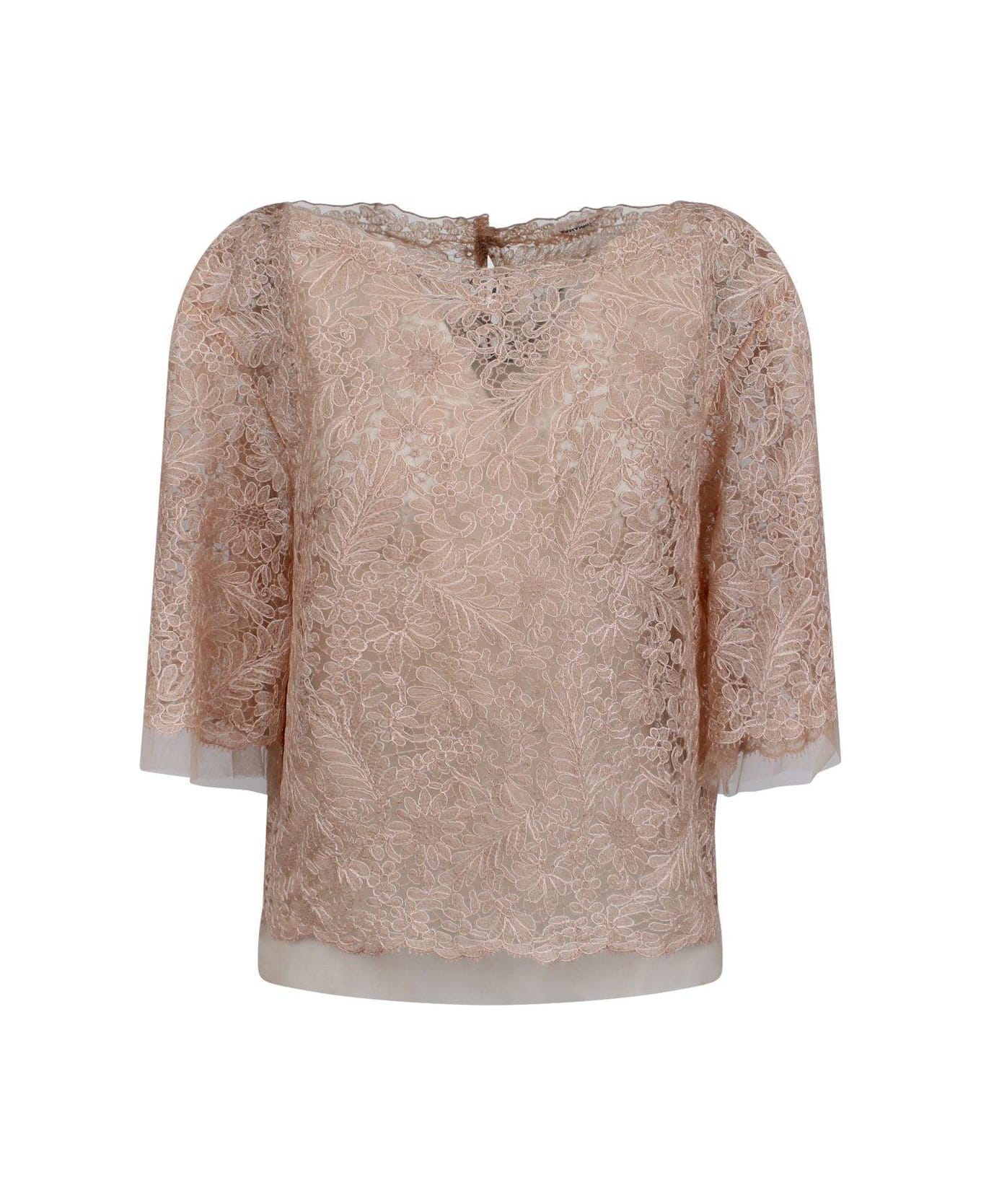 Ermanno Scervino Floral Lace Short-sleeved Blouse - Powder