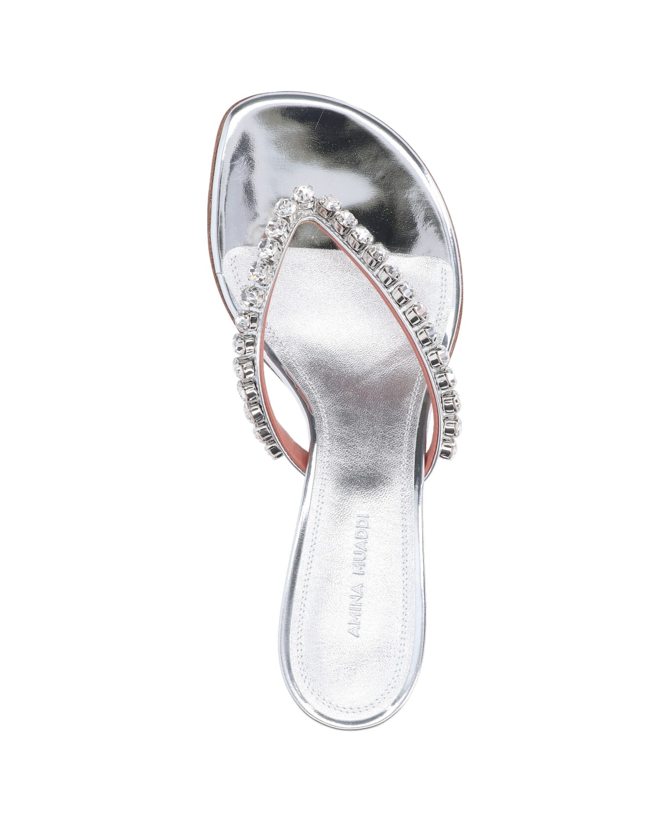 Amina Muaddi Thong Sandals With Rhinestones "gigi" - Silver