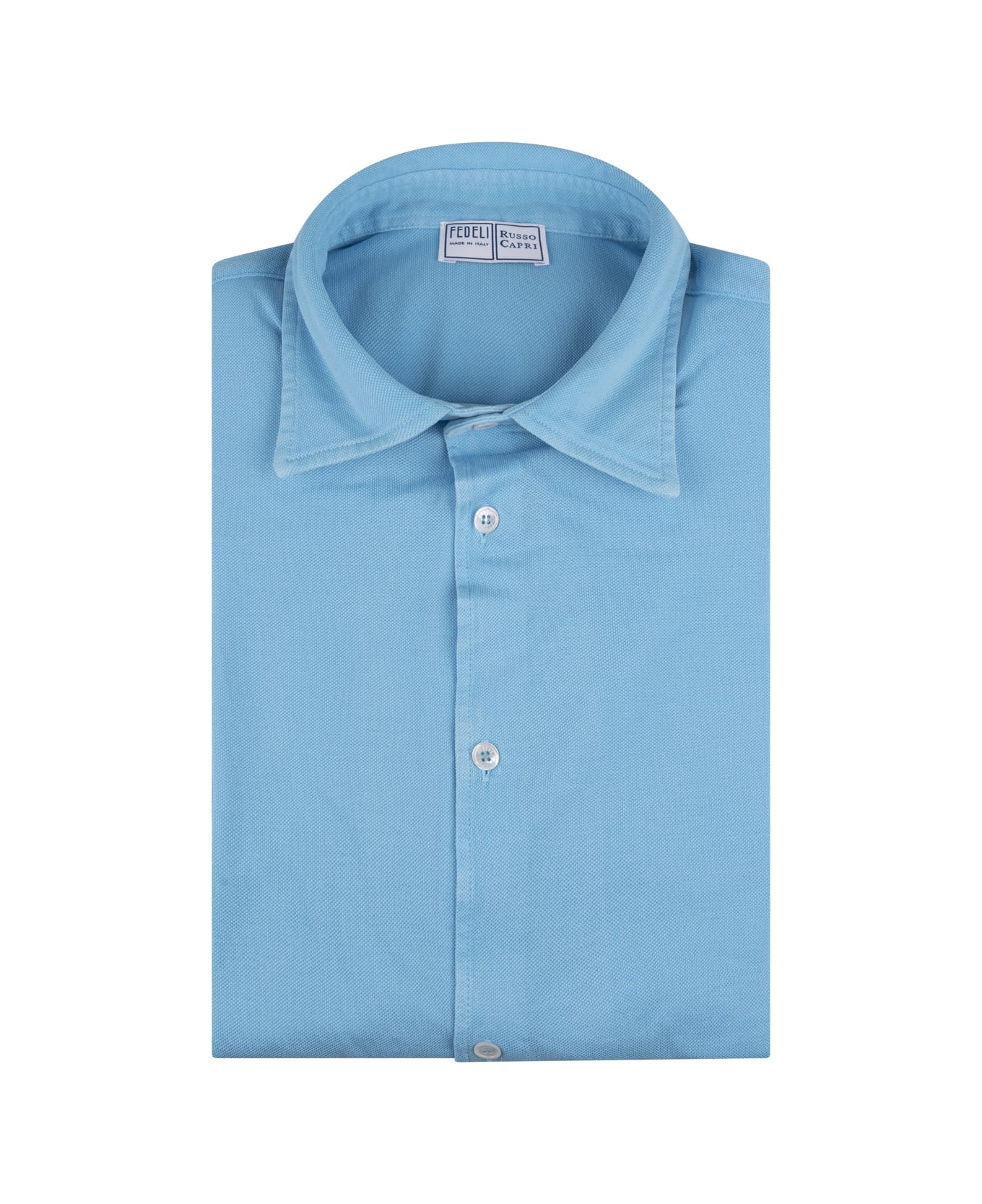Fedeli Teorema Shirt In Sky Blue Cotton Piqué - Blue