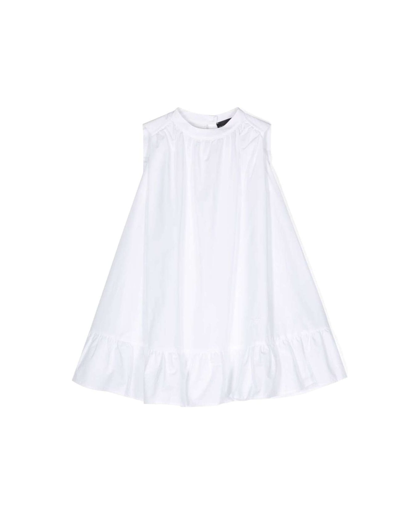 Emporio Armani cashmere White Crewneck Flared Dress With Frill In Cotton Girl - White