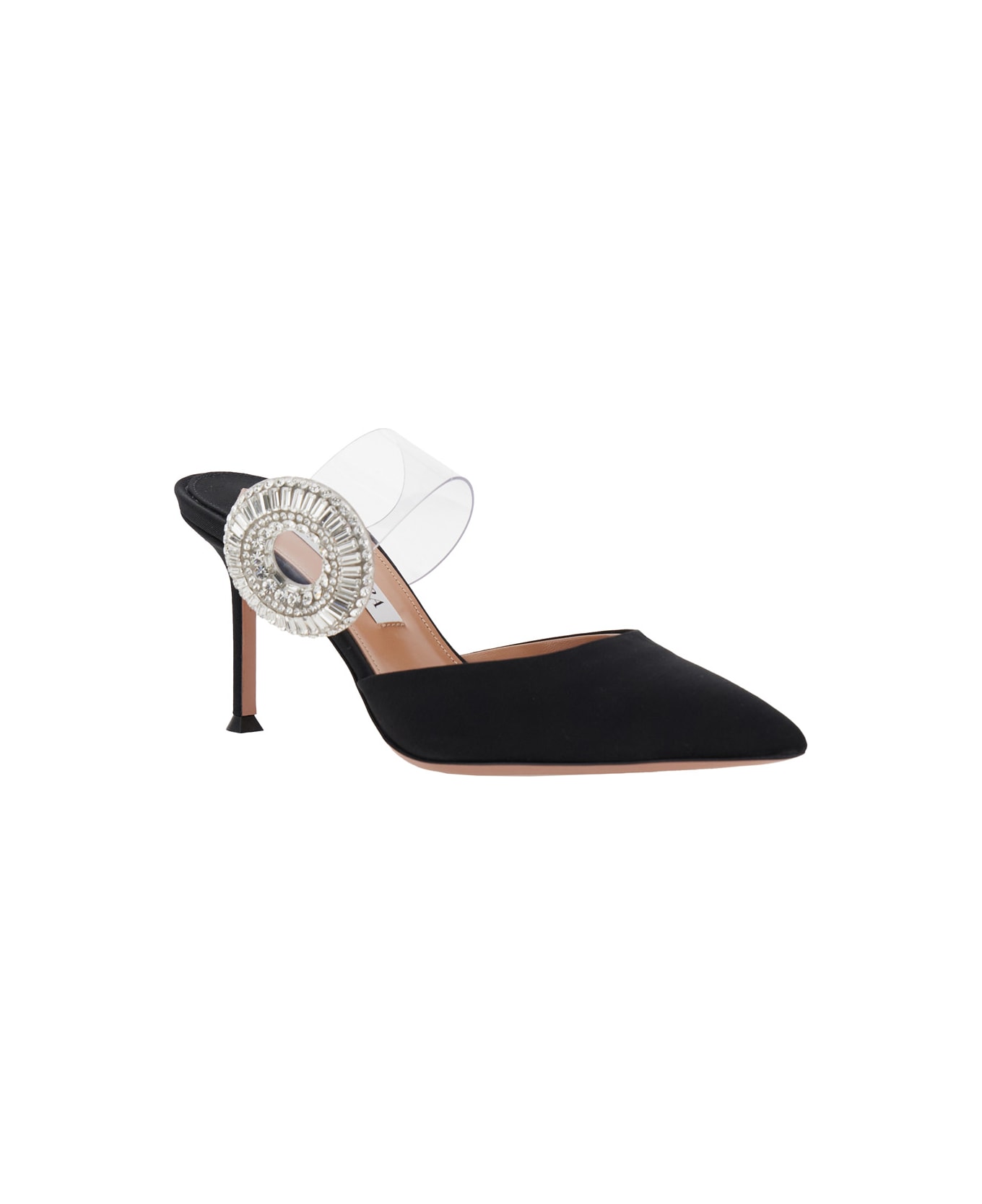 Aquazzura Black Slingback Mules With Crystal Embellishment And Transparent Strap In Suede Woman - Black