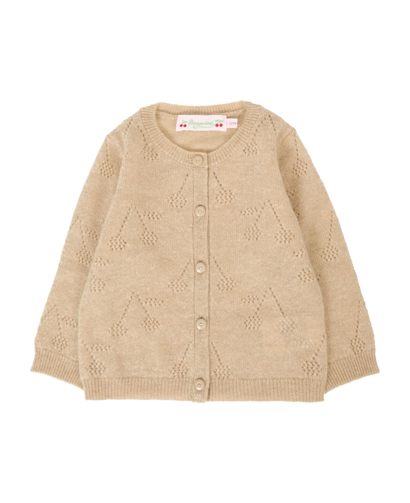 Bonpoint Beige Cardigan For Baby Girl With Cherries - Beige