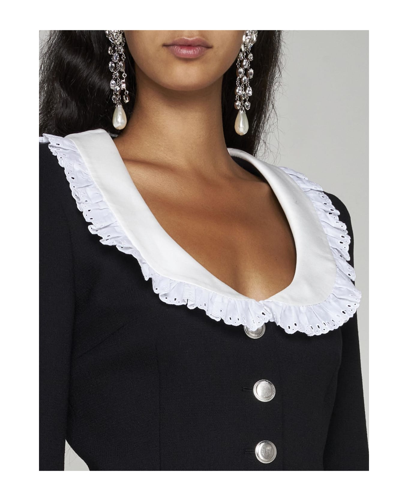 Alessandra Rich Collar Wool Jacket - BLACK/WHITE