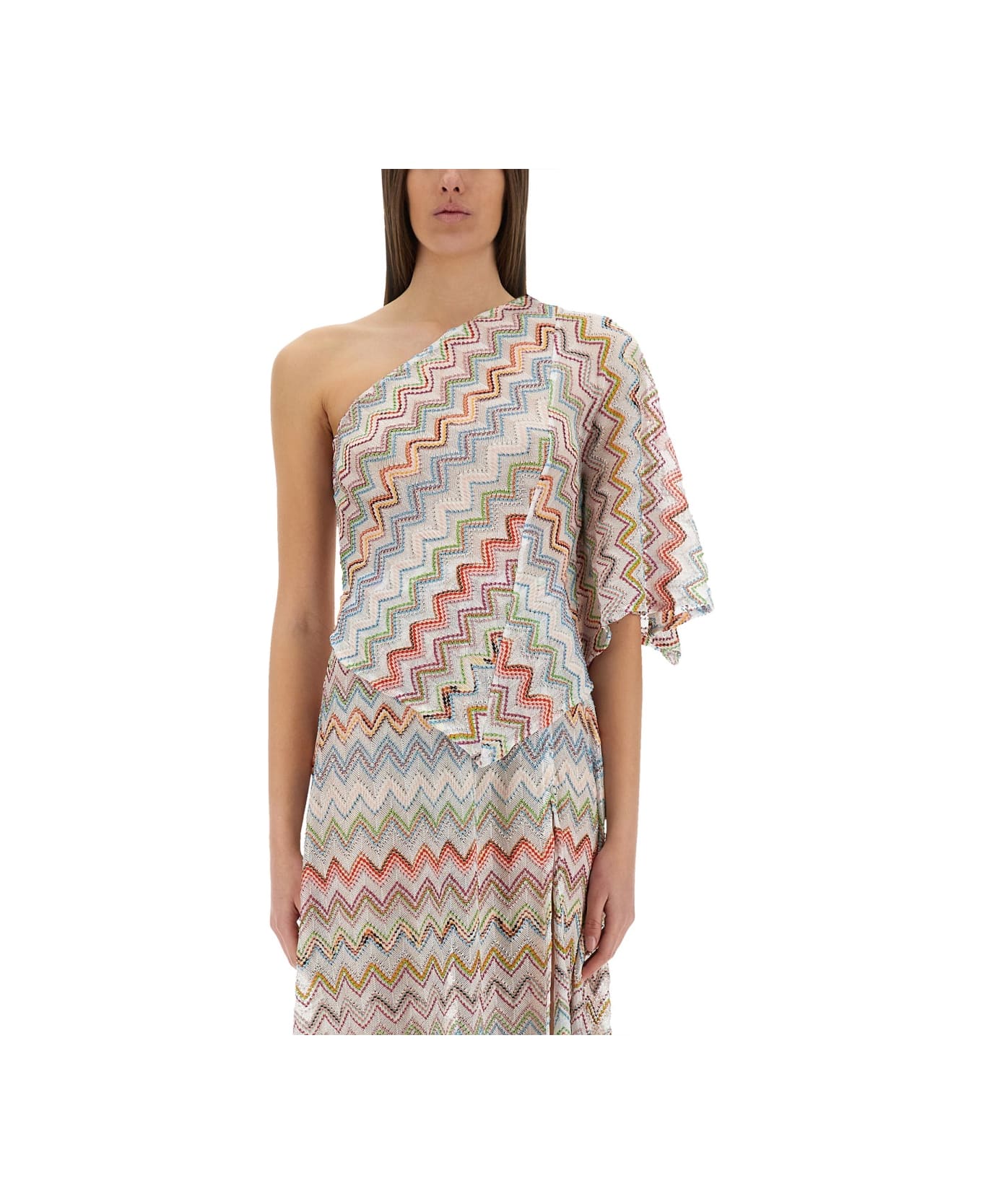Missoni One-shoulder Top With 3d Lamé Zig Zags - MULTICOLOUR