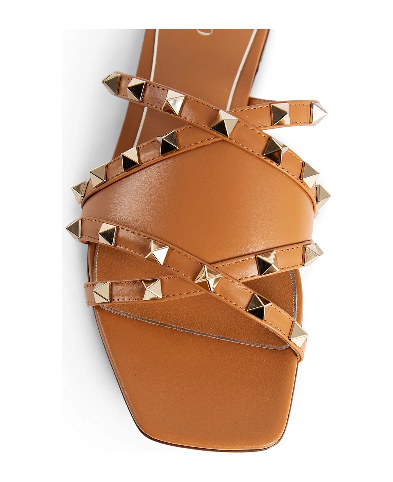 Valentino Garavani Garavani Rockstud Leather Flat Sandals - Brown