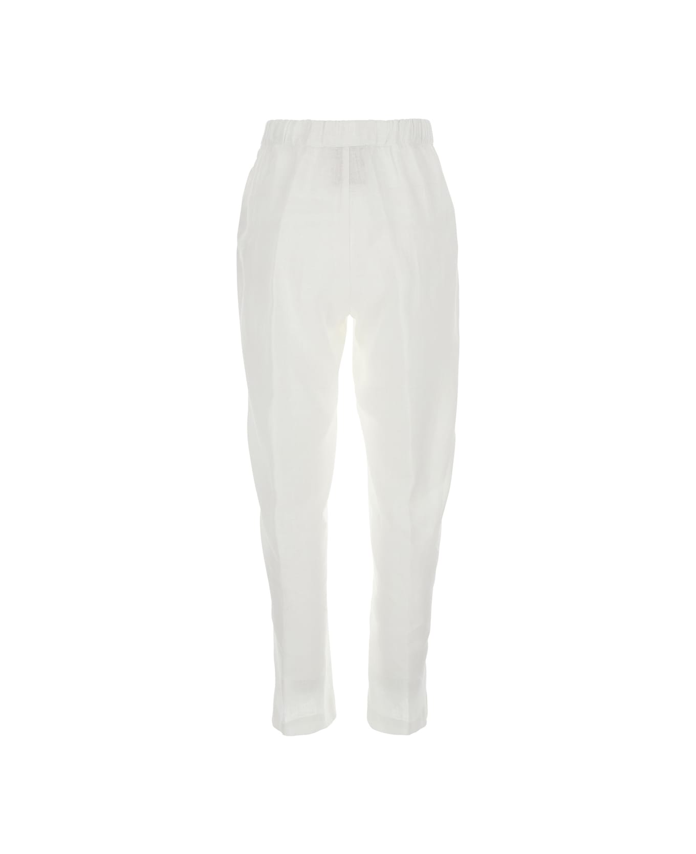 SEMICOUTURE White Pants With Elastic Waist With Drawstring In Linen Woman - White