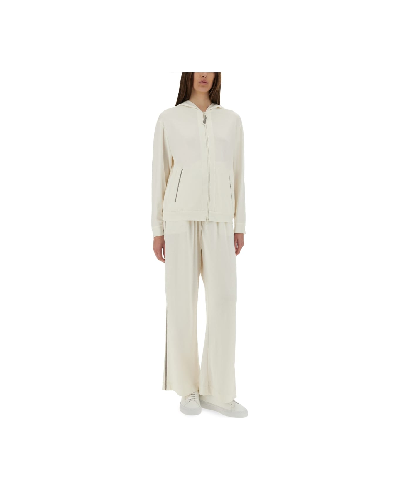 Brunello Cucinelli Track Pants With Necklace - IVORY