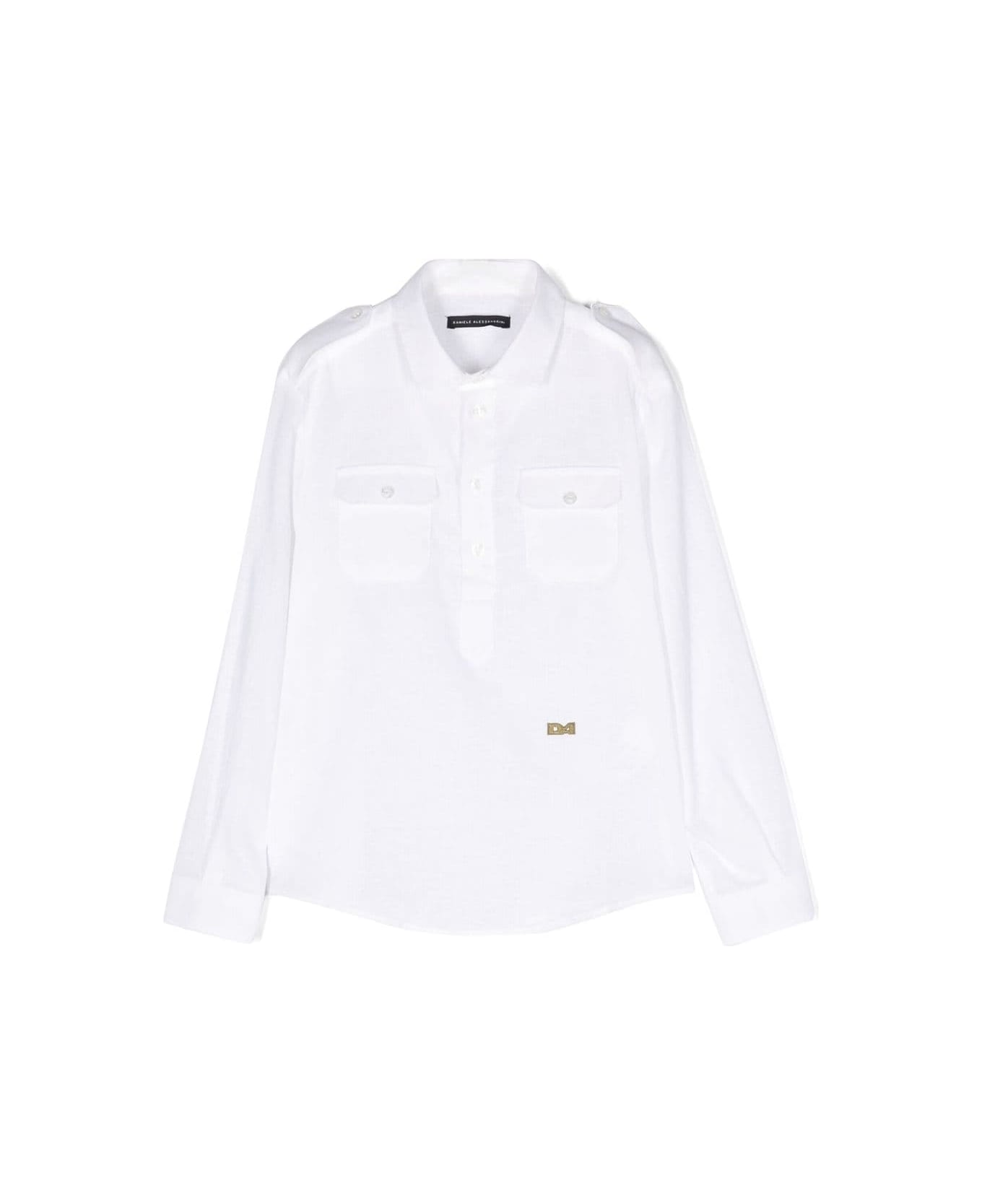 Daniele Alessandrini Long-sleeved Shirt With Logo Plaque - White シャツ